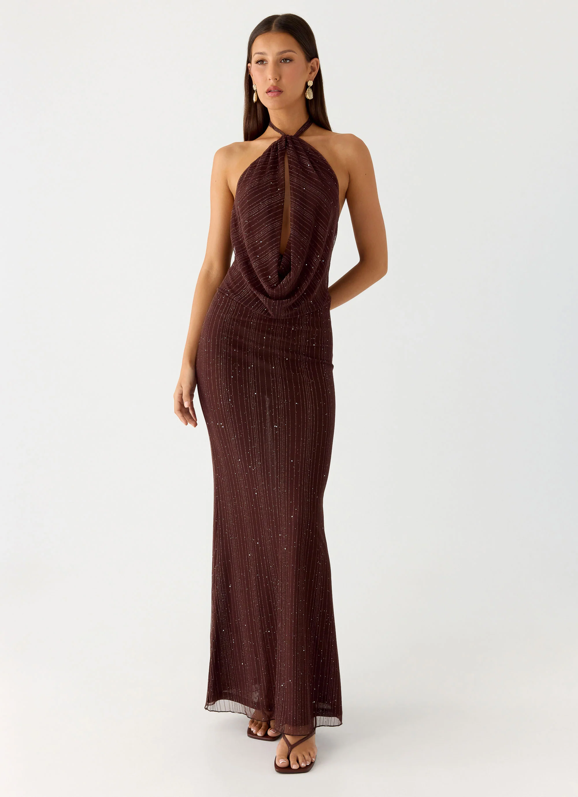 Haylan Sparkle Mesh Maxi Dress - Chocolate - Image 4