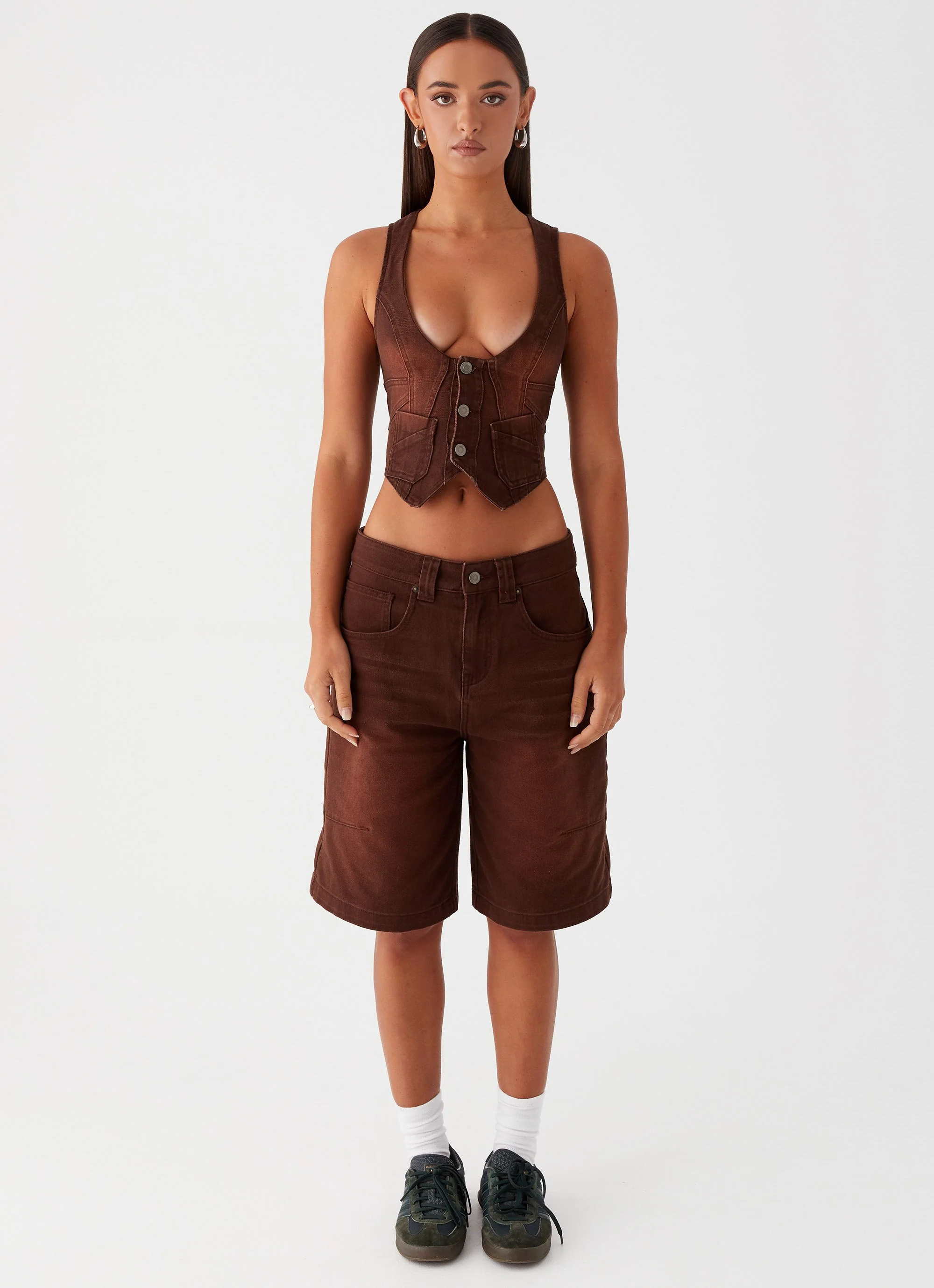 Heading South Denim Vest - Brown - Image 2