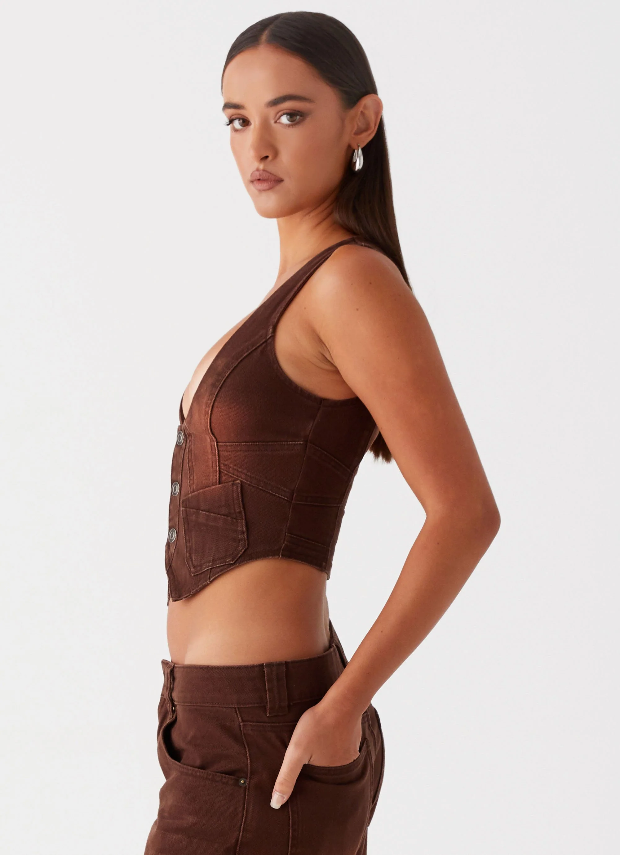 Heading South Denim Vest - Brown - Image 3