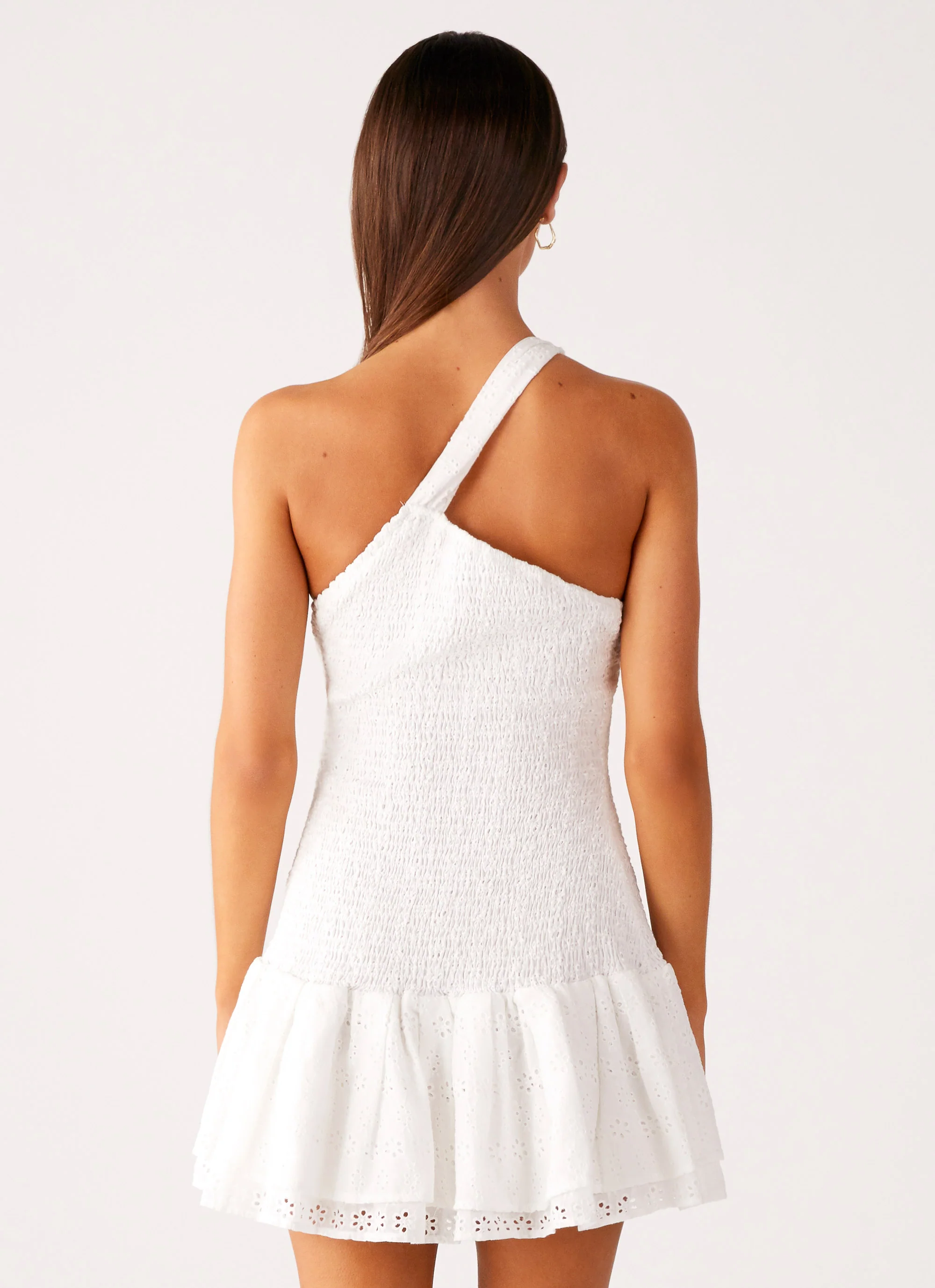 Hestia Drop Waist Shirring Mini Dress - White - Image 3