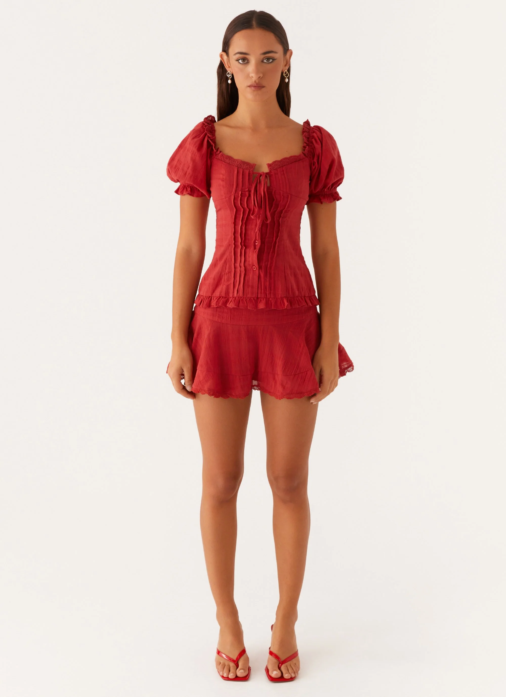 Hundred Percent Puff Sleeve Top - Red - Image 2