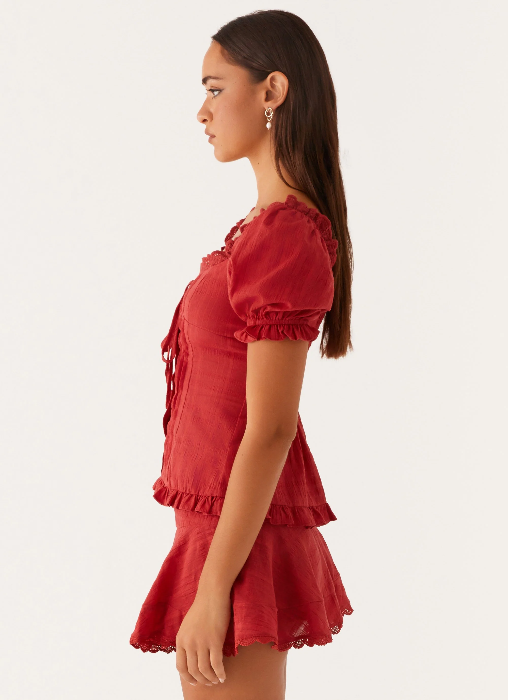 Hundred Percent Puff Sleeve Top - Red - Image 3