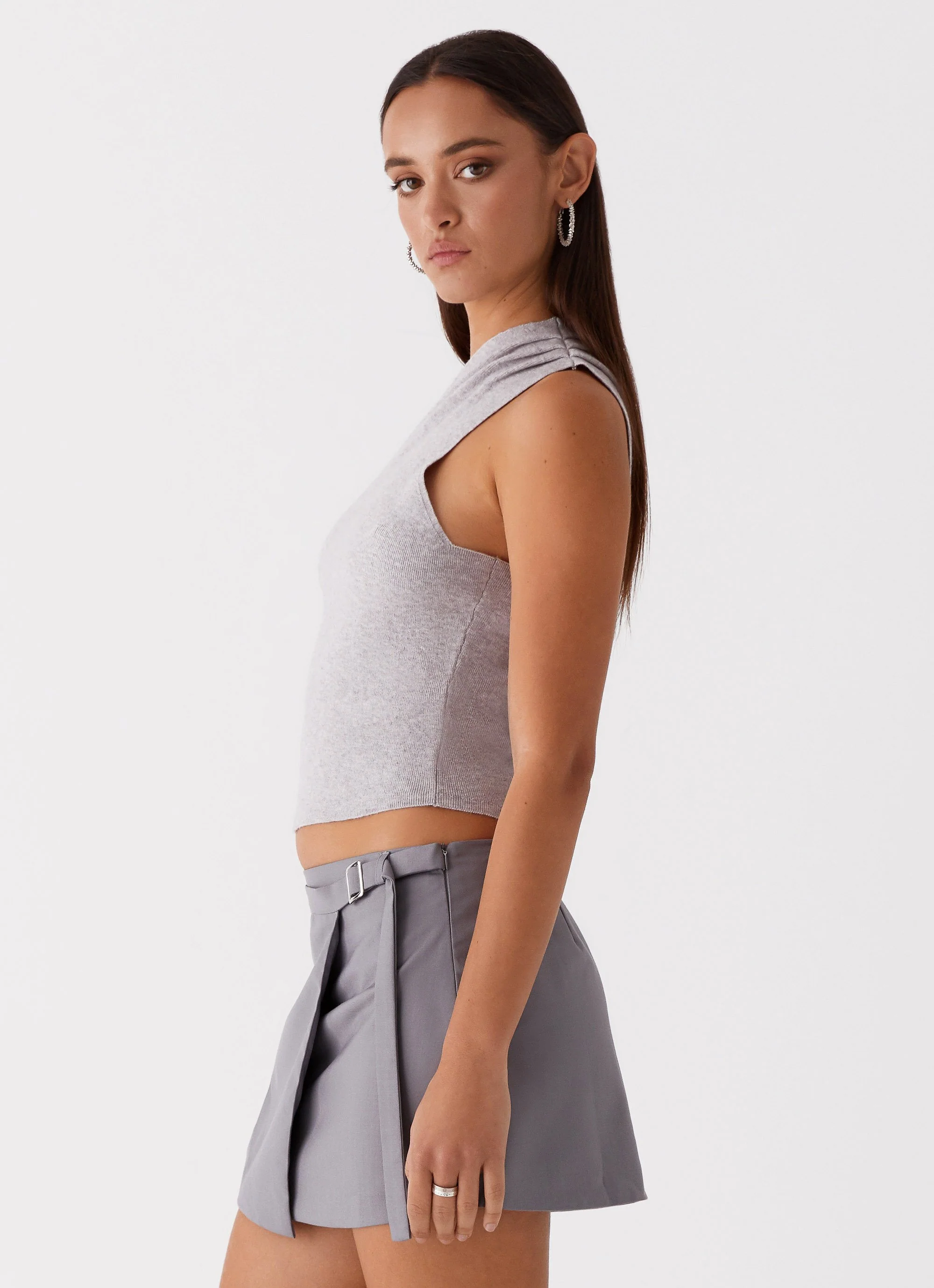 Indy One Shoulder Knit Top - Grey - Image 3