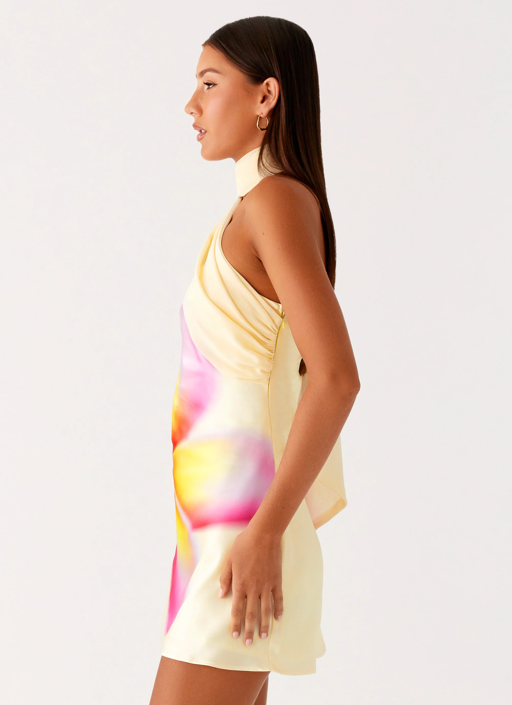 Isa Scarf Satin Mini Dress - Frangipani Yellow - Image 3