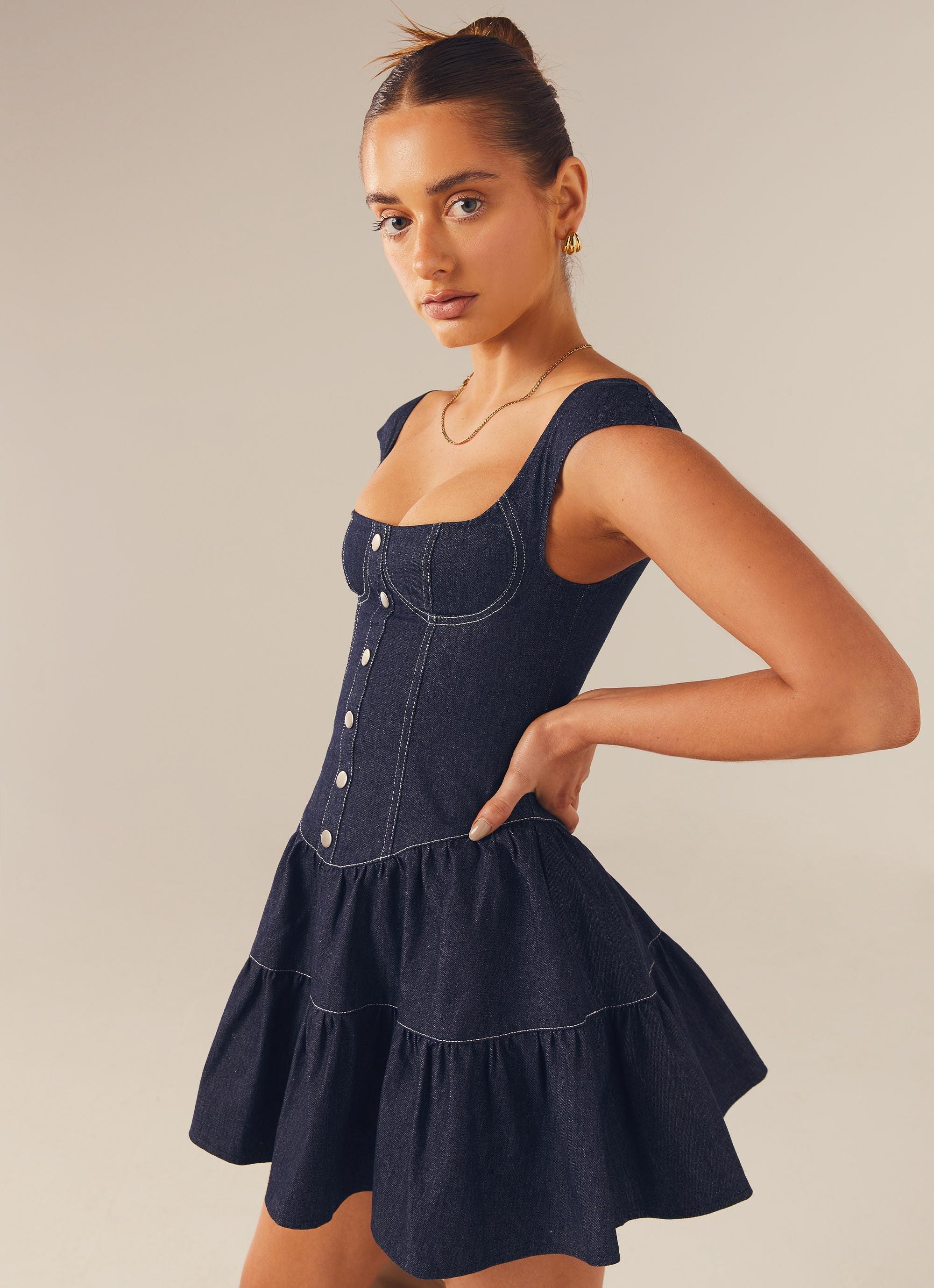Isabella Denim Bustier Dress - Indigo - Image 3