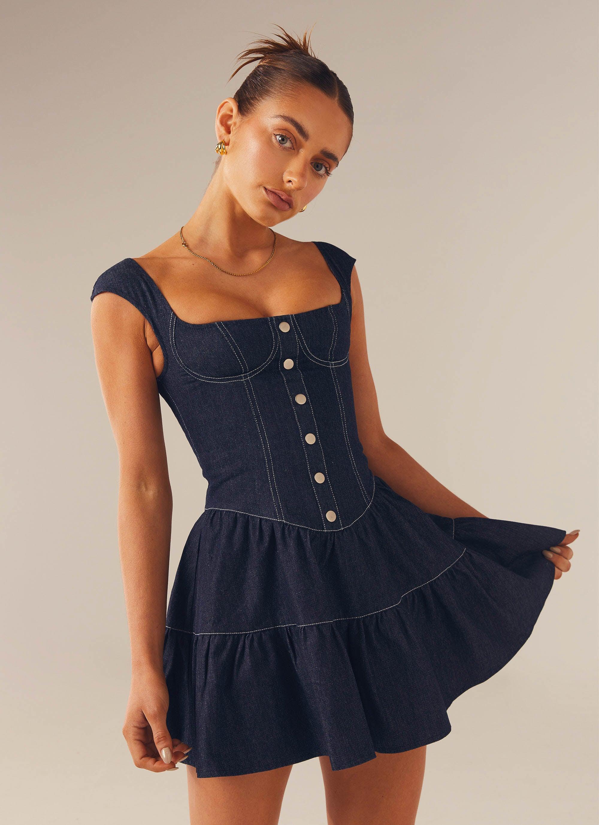 Isabella Denim Bustier Dress - Indigo - Image 6