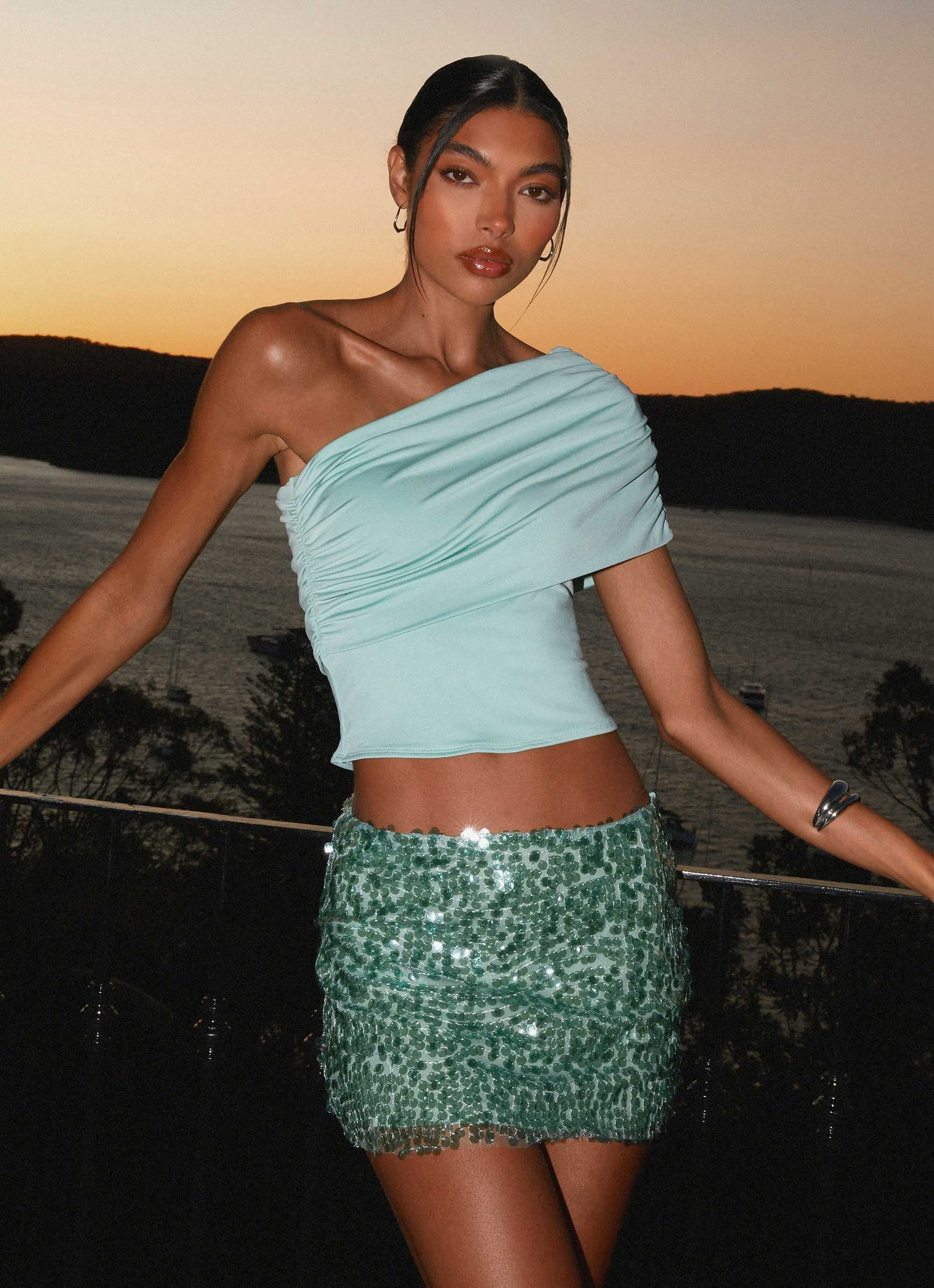 Islington One Shoulder Top - Mint - Image 2