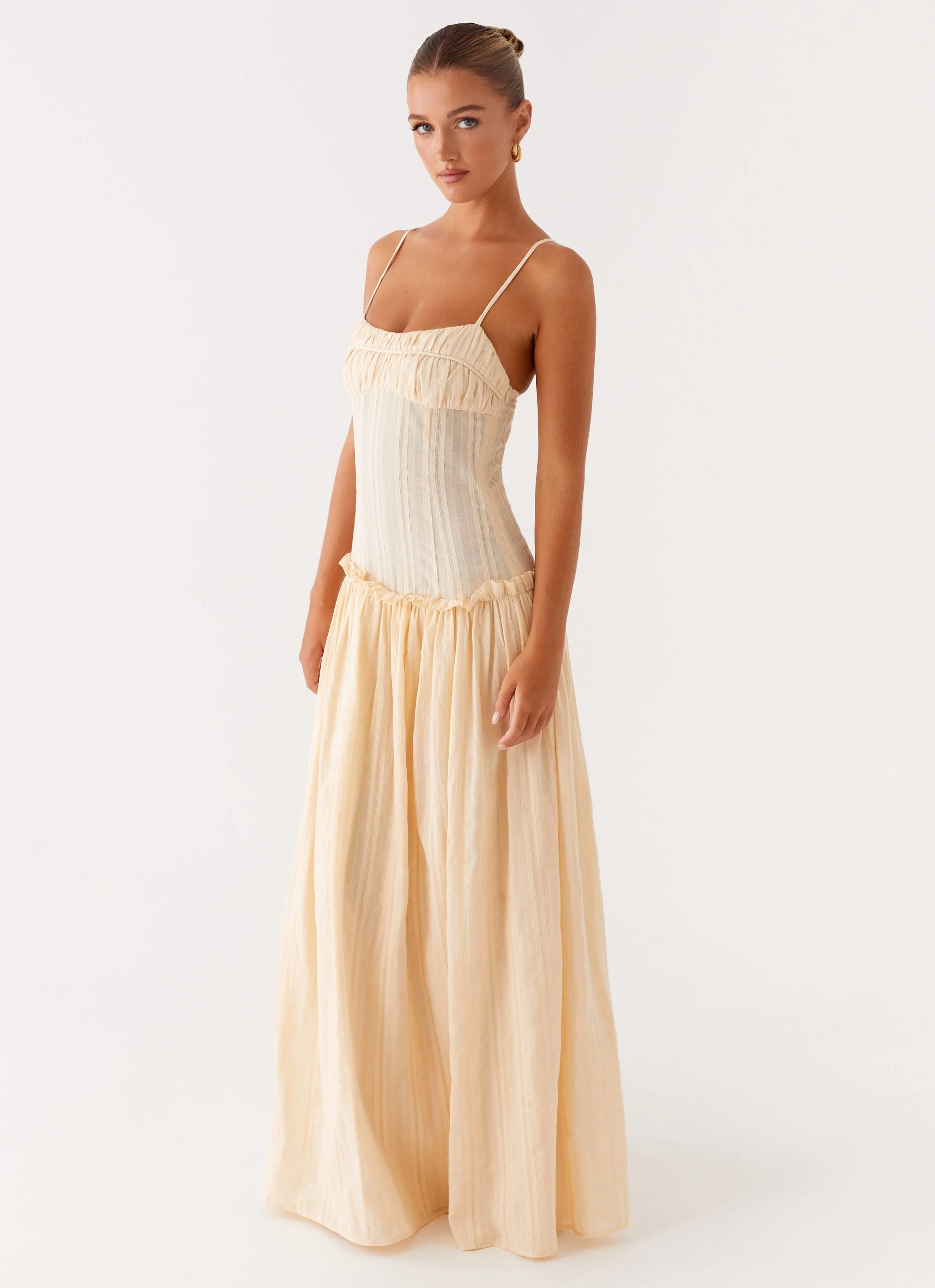 Jacinda Drop Waist Maxi Dress - Cream - Image 3