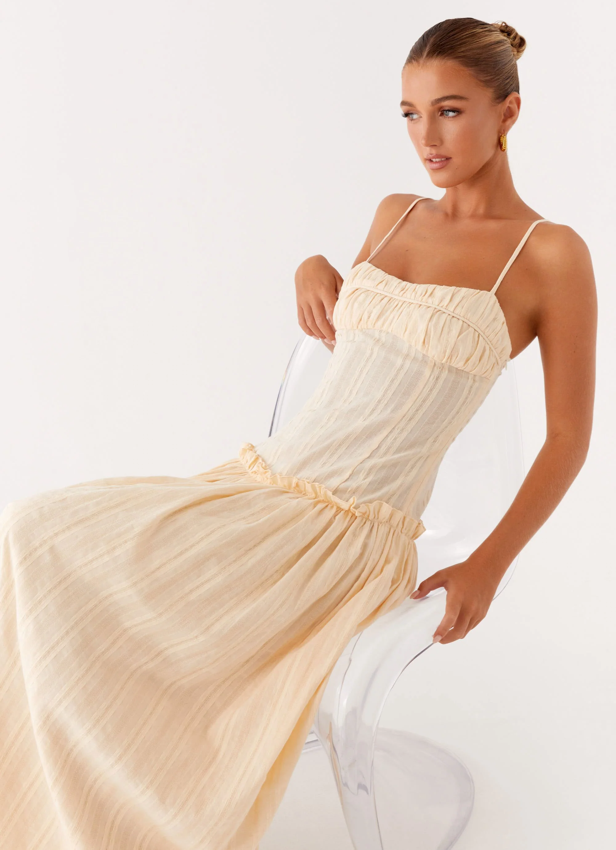 Jacinda Drop Waist Maxi Dress - Cream - Image 5