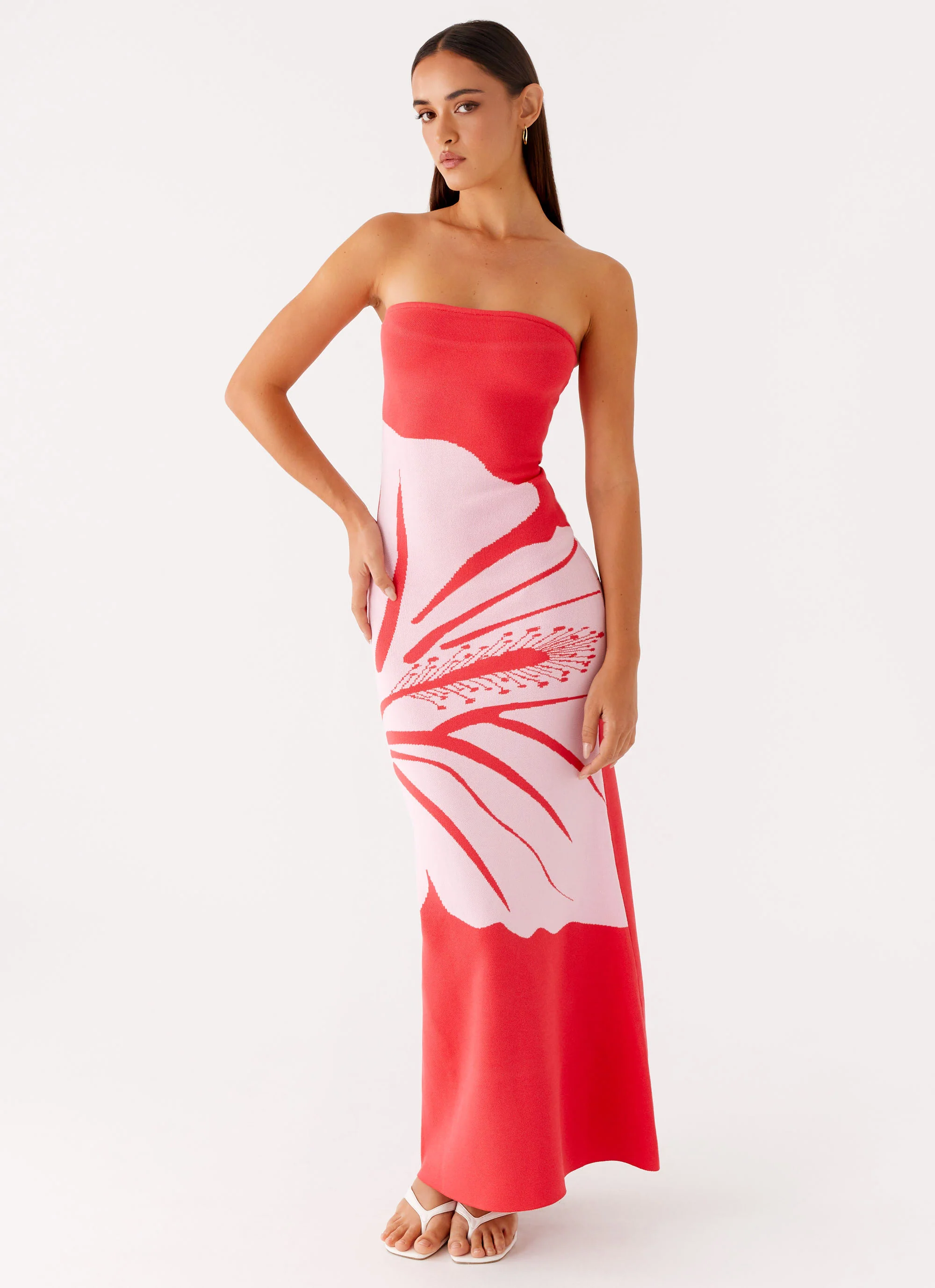 Jala Strapless Knit Maxi Dress - Red Floral - Image 2