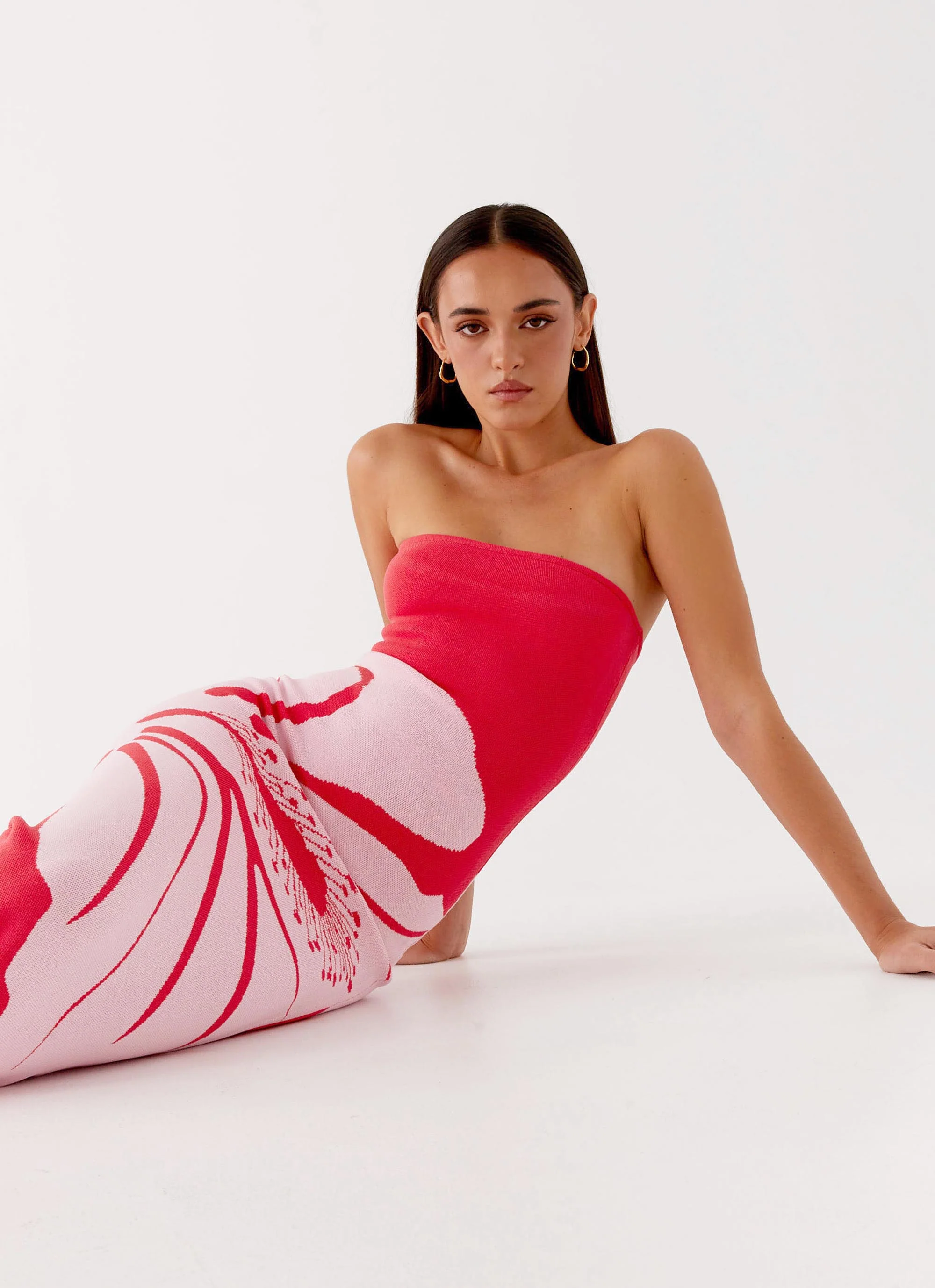 Jala Strapless Knit Maxi Dress - Red Floral - Image 6