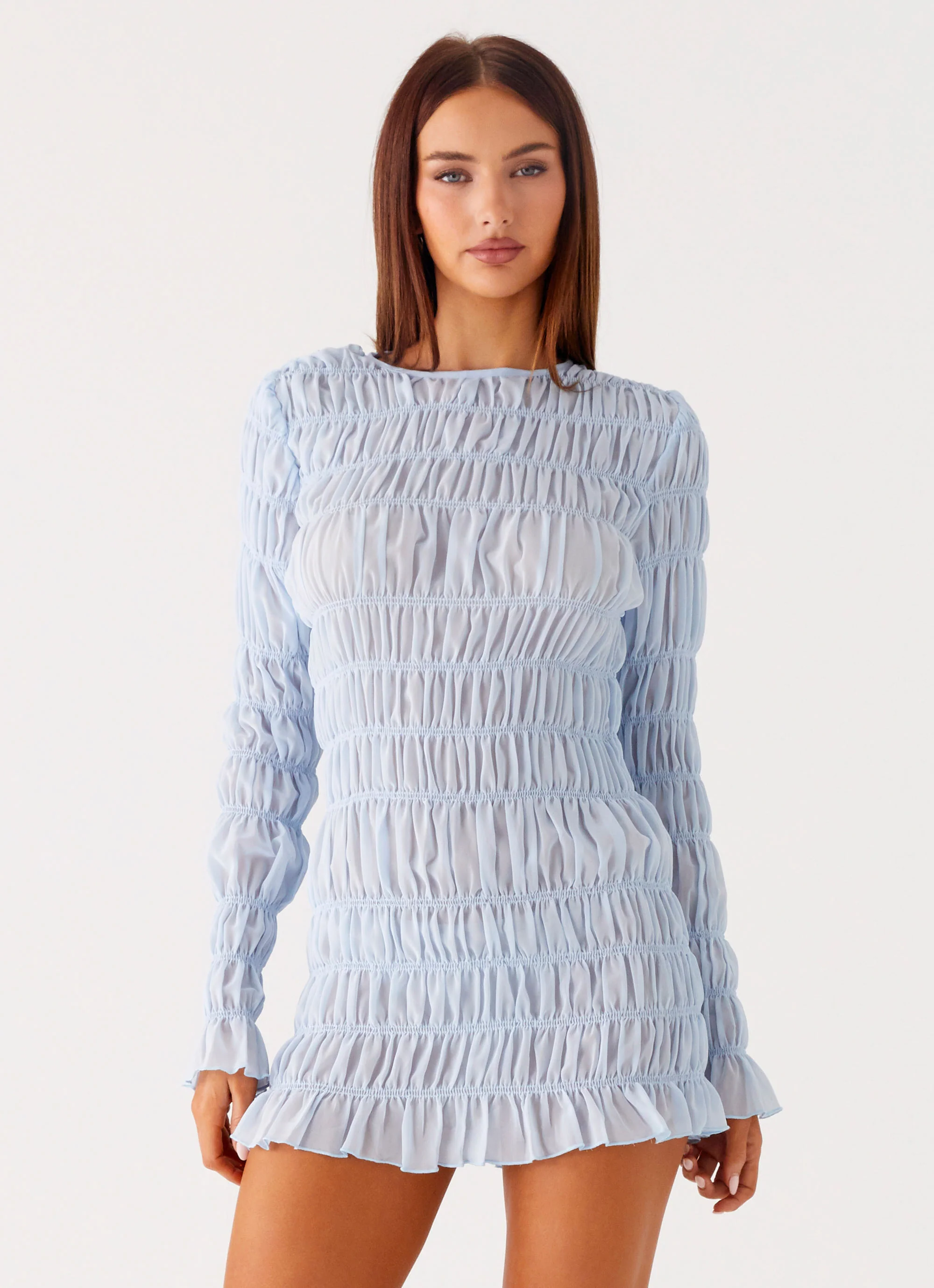 Jasy Long Sleeve Mini Dress - Sky Blue - Image 5