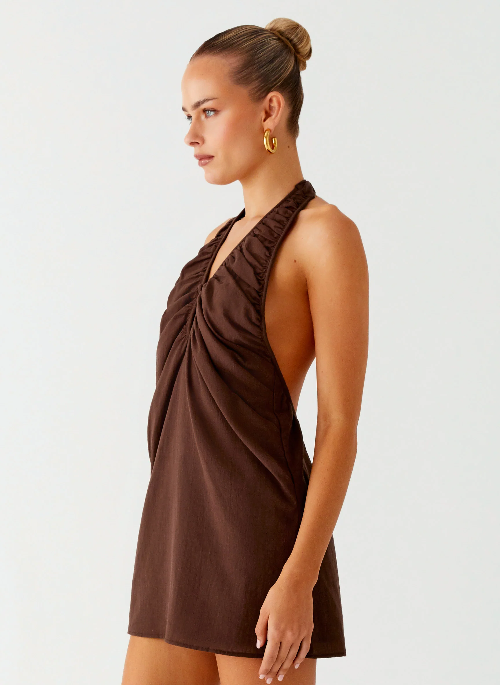 Jepsen Cotton Halter Mini Dress - Chocolate - Image 3