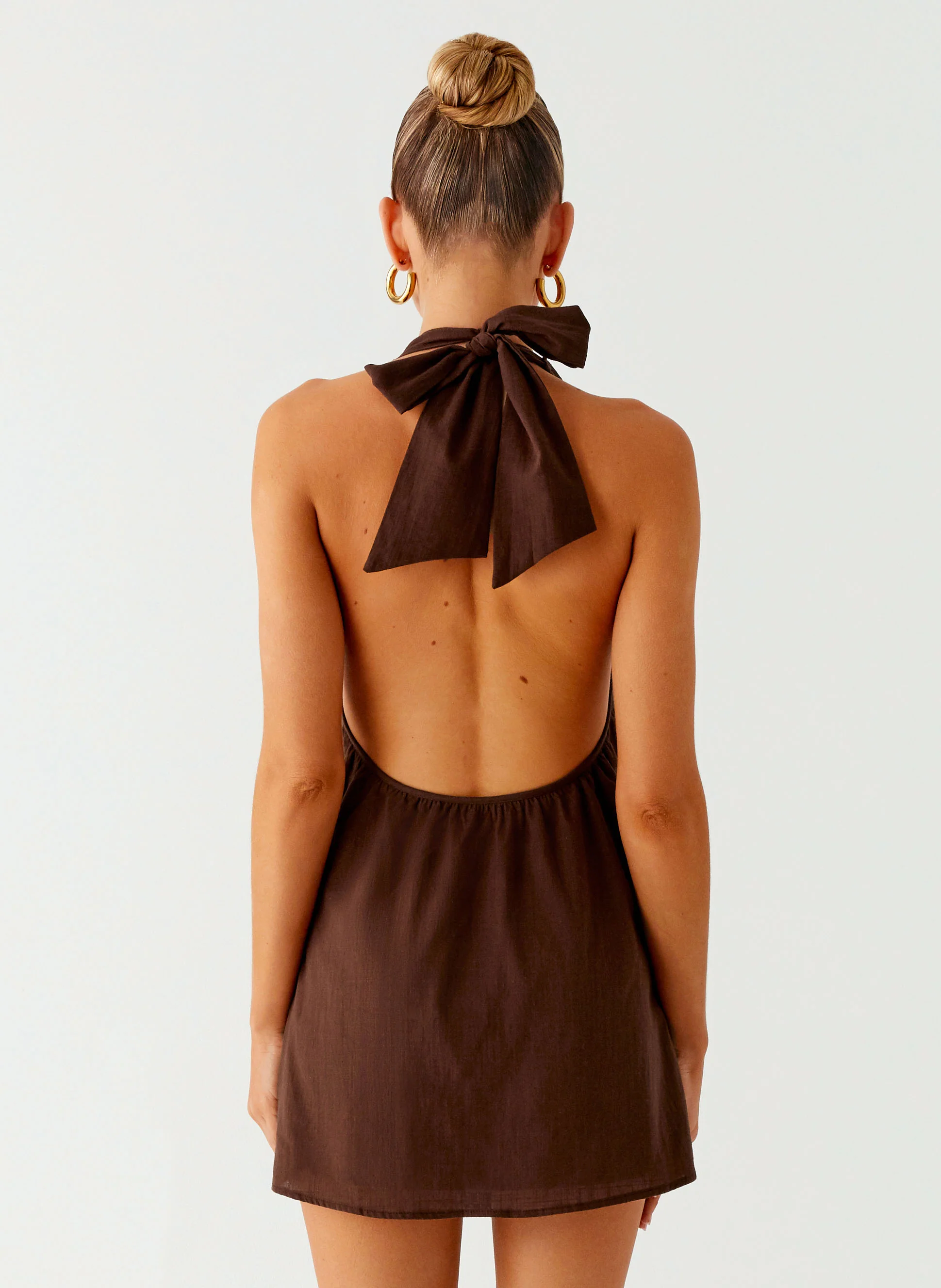 Jepsen Cotton Halter Mini Dress - Chocolate - Image 4
