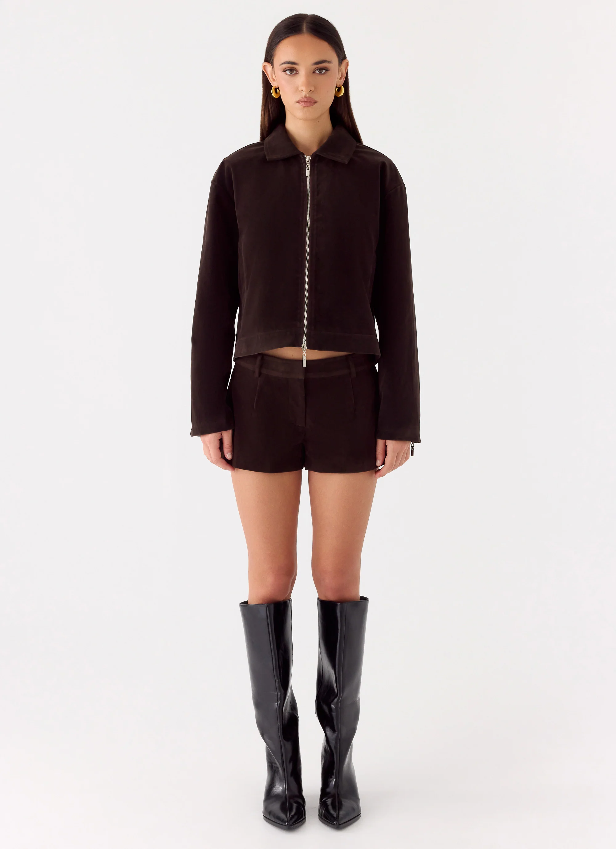 Jeremy Faux Suede Shorts - Chocolate - Image 4