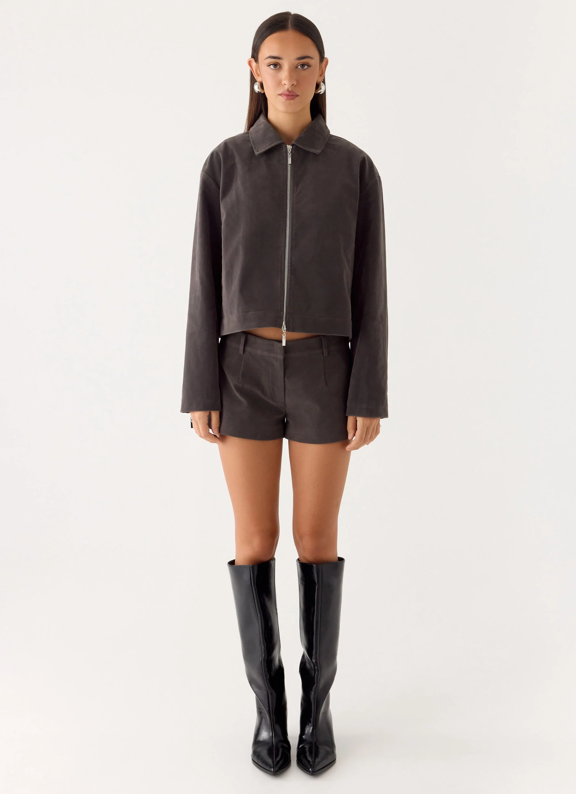 Jeremy Faux Suede Shorts - Tan Grey - Image 2