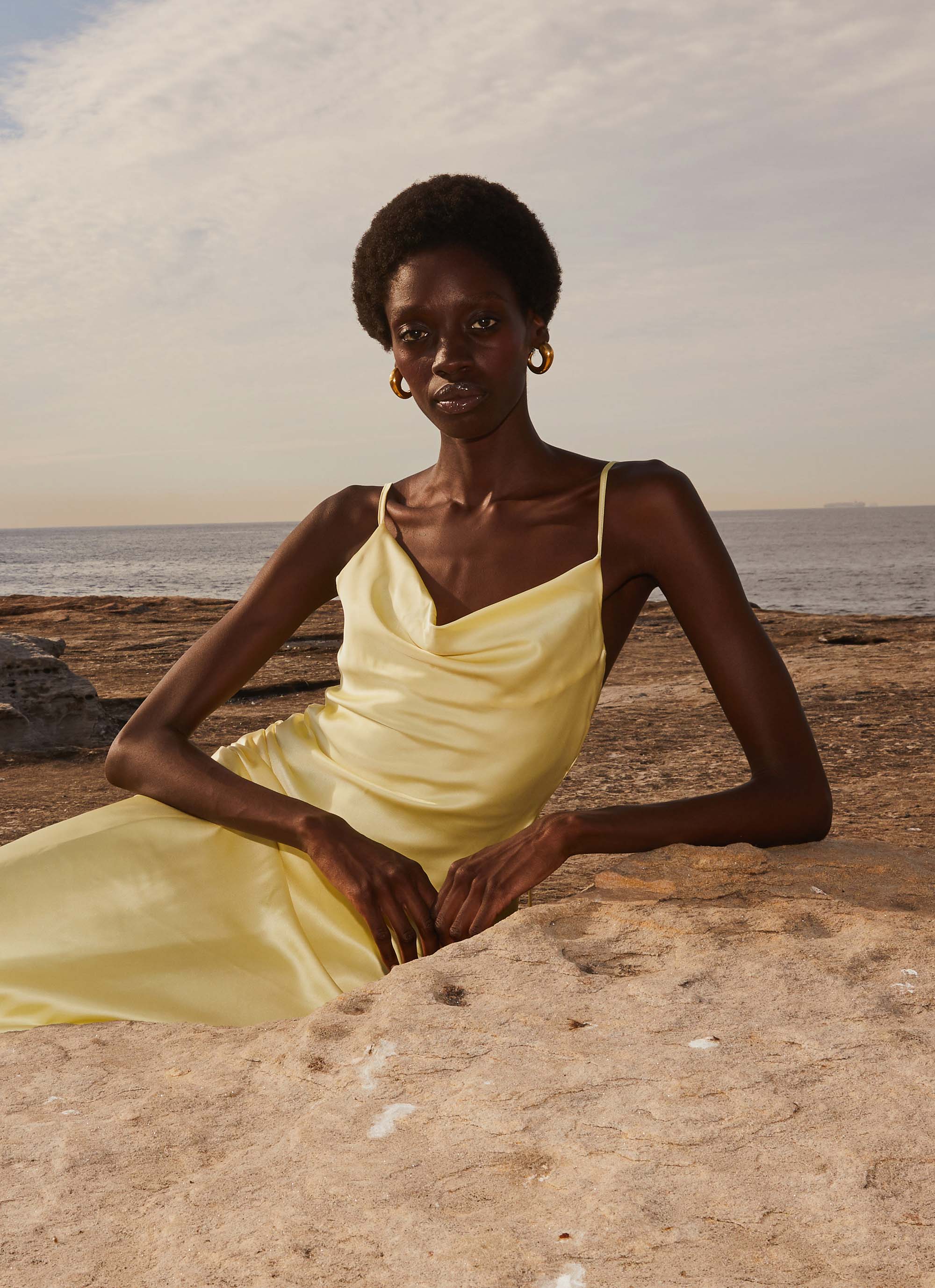 Joanna Satin Maxi Dress - Lemon - Image 3