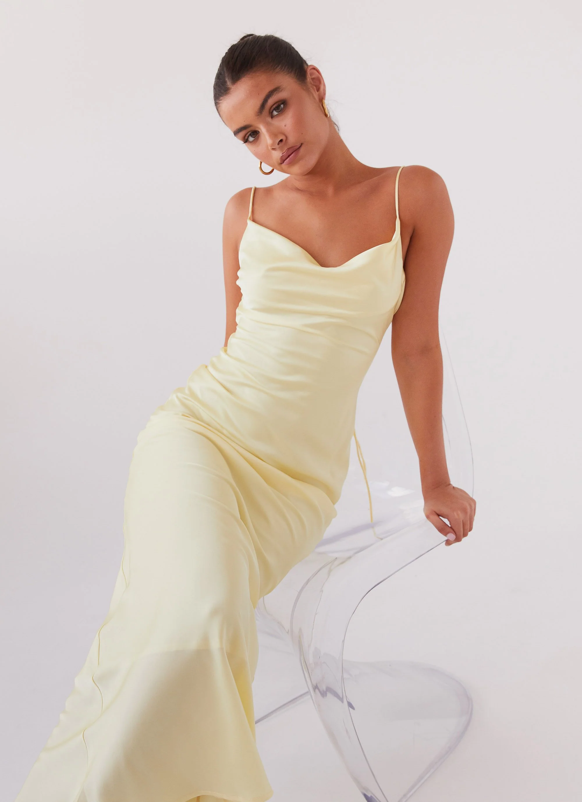Joanna Satin Maxi Dress - Lemon - Image 7