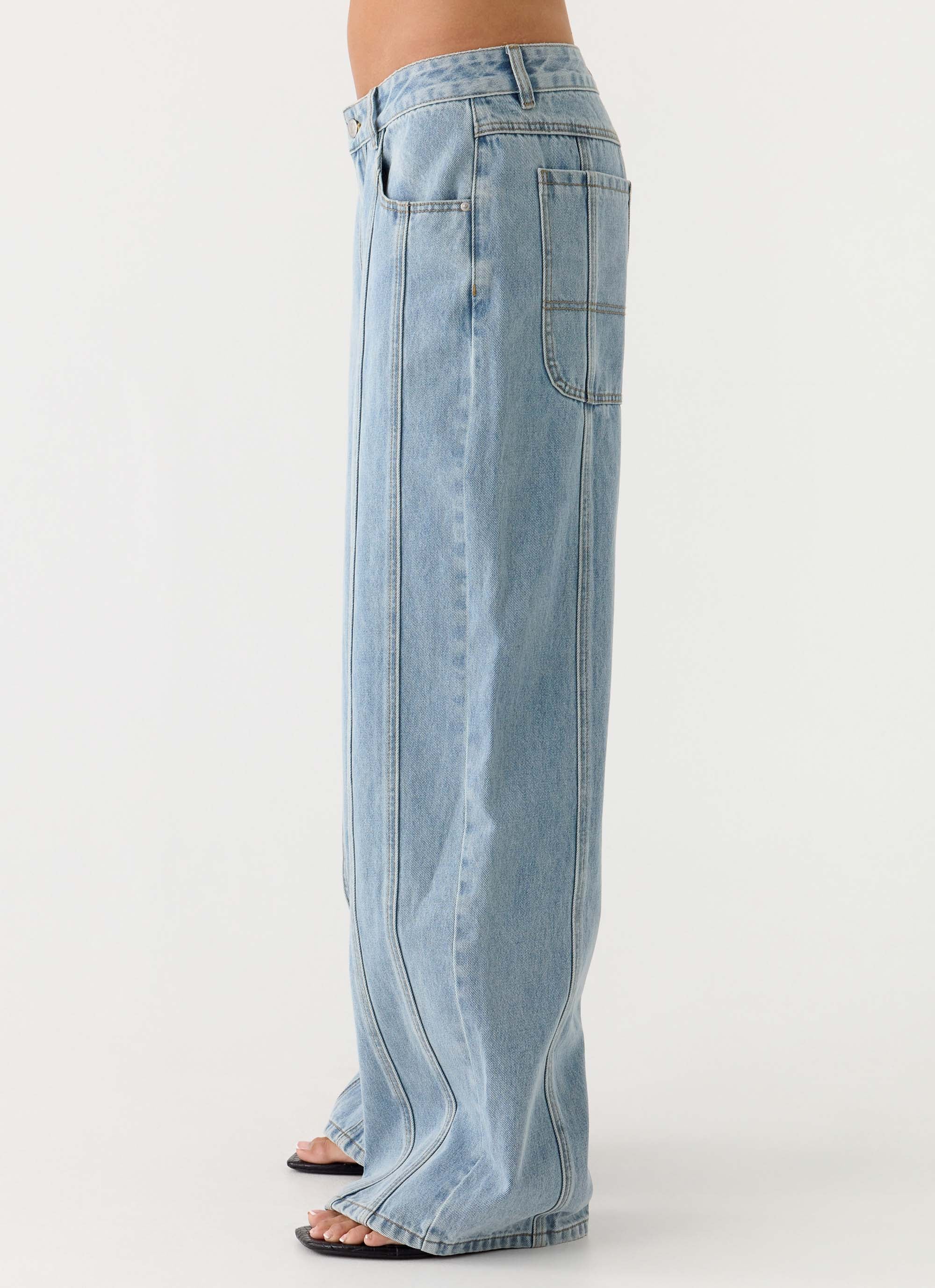 Johnny Low Rise Wide Leg Denim Jeans - Light Blue Wash - Image 3