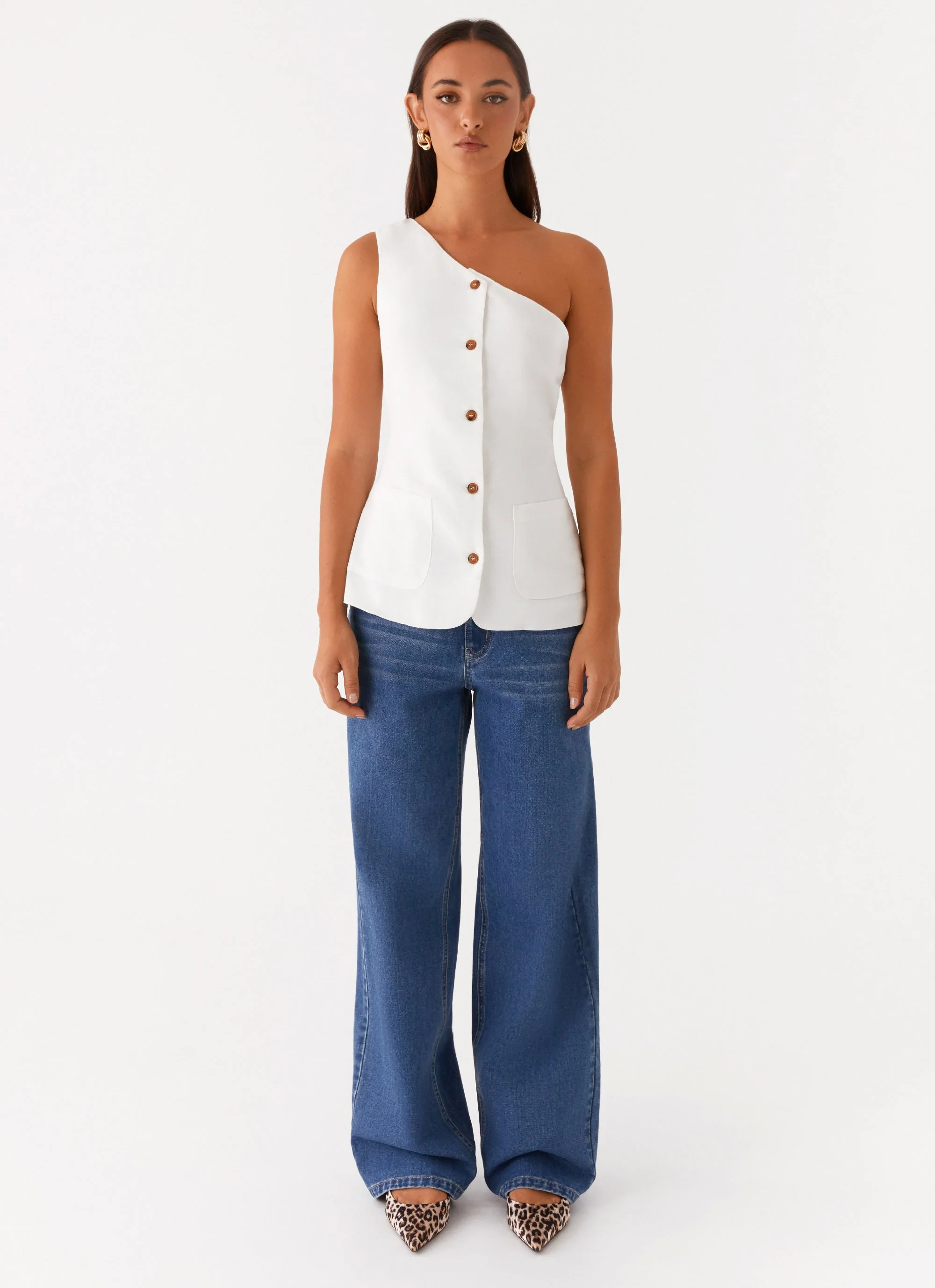 Jordy Linen Pocket Vest - White - Image 2