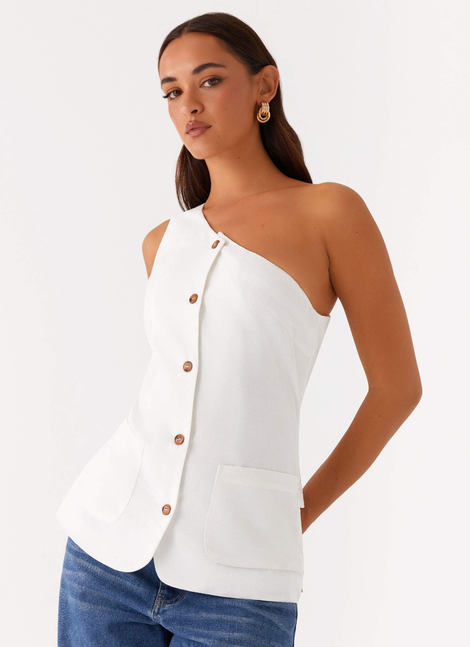 Jordy Linen Pocket Vest - White - Image 5
