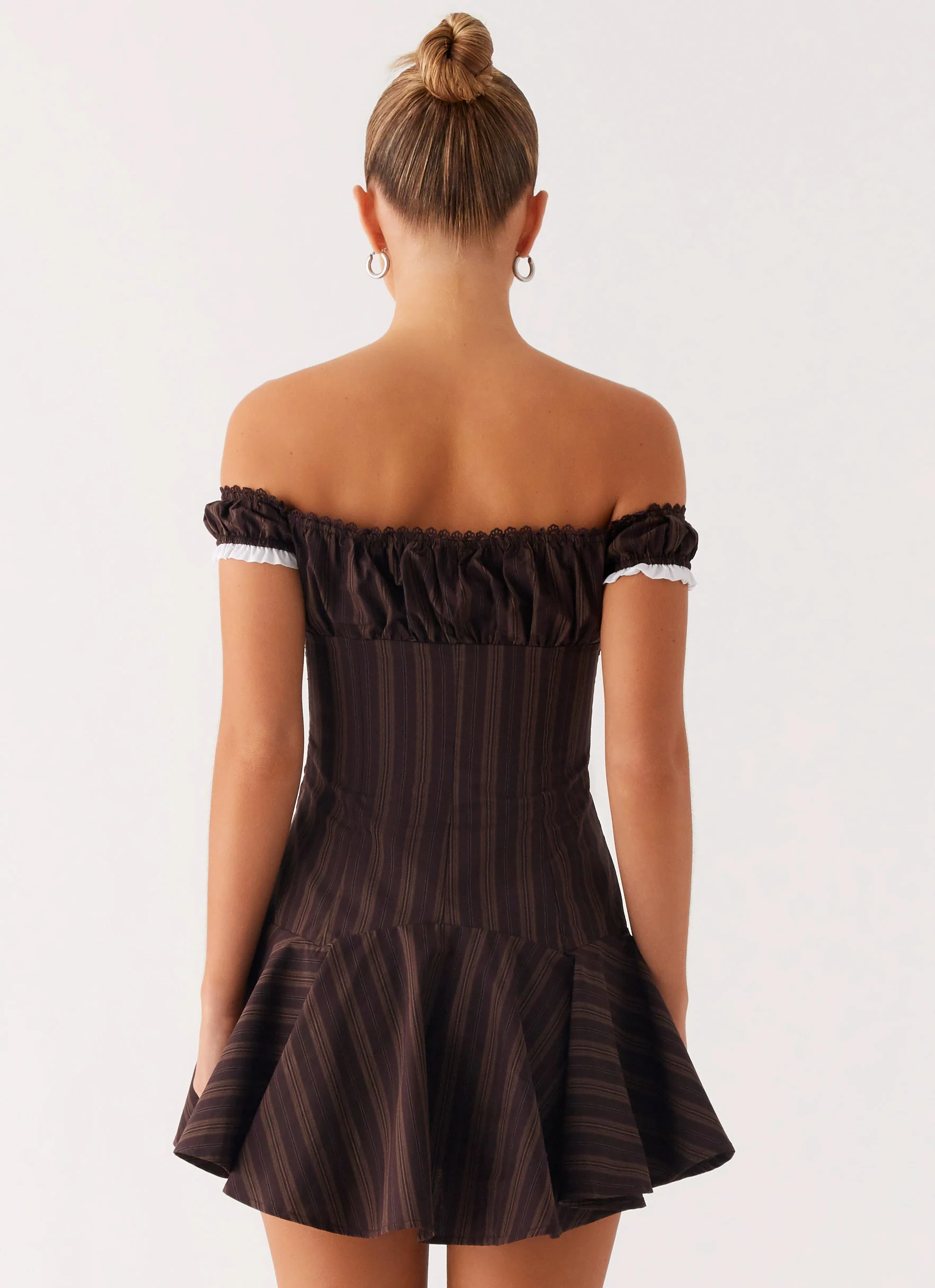 Jumana Off Shoulder Mini Dress - Toffee Stripe - Image 3
