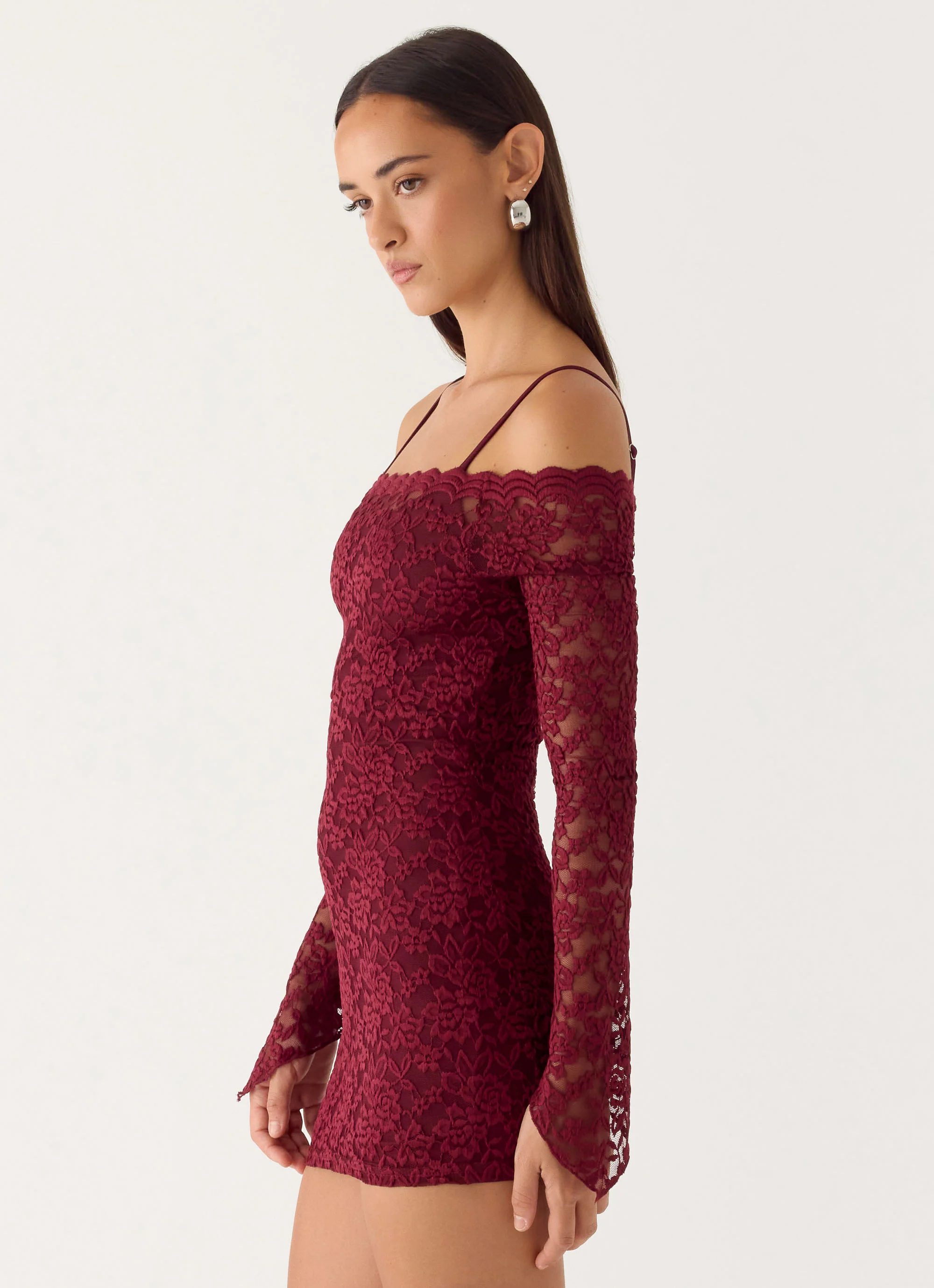 Just This Once Lace Mini Dress - Merlot - Image 4