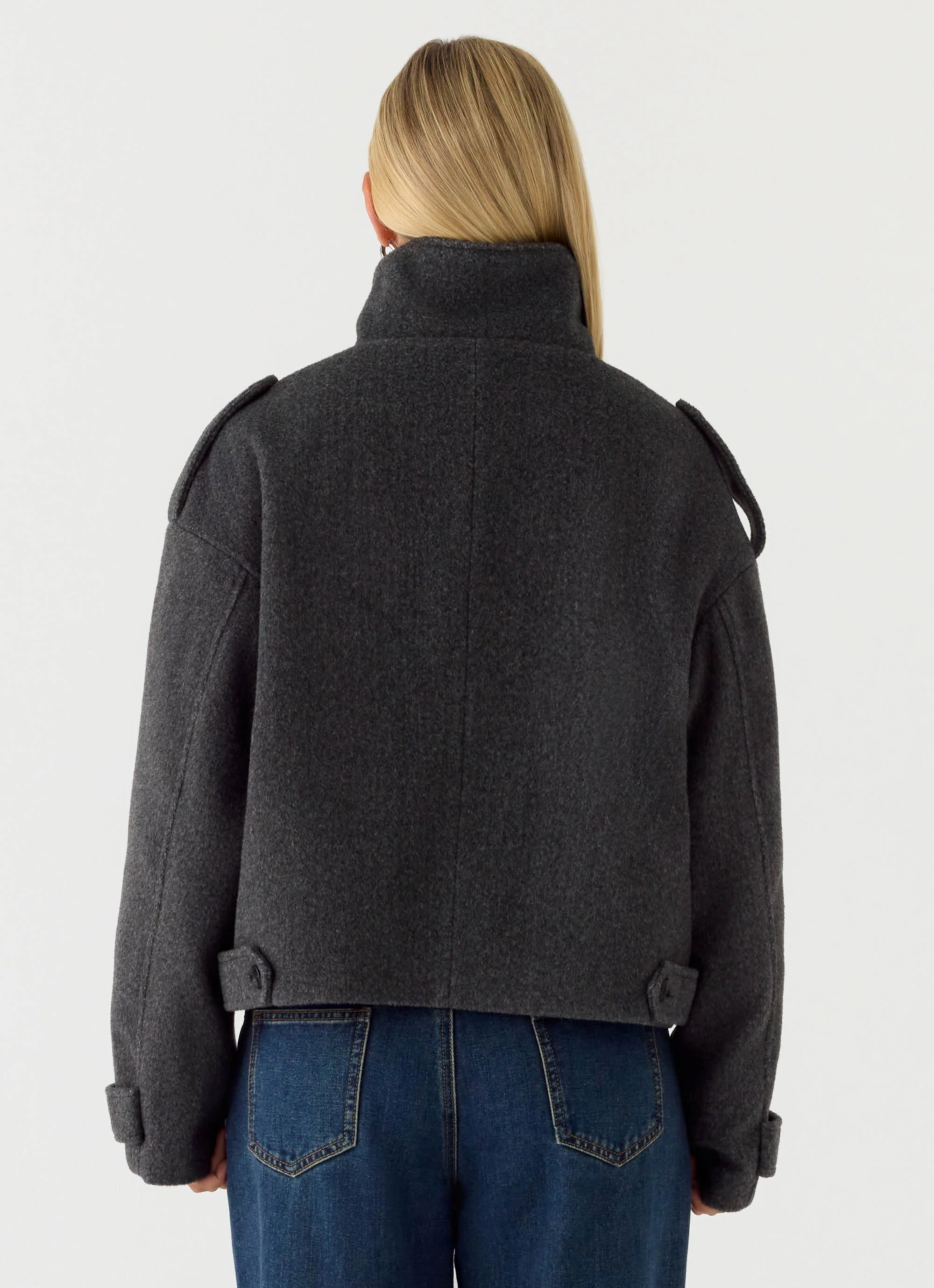 Kaiden Faux Wool Bomber Jacket - Charcoal - Image 4