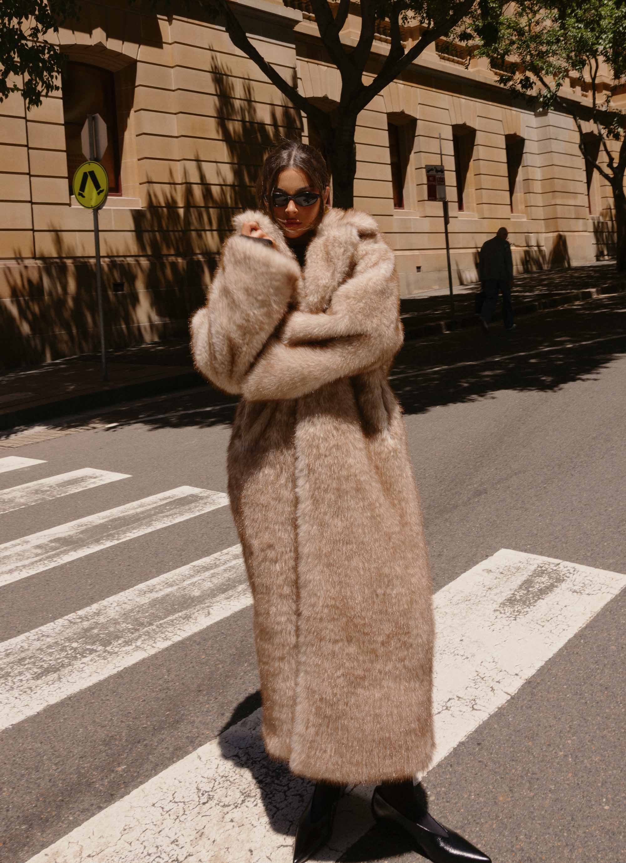 Kamil Faux Fur Maxi Coat - Tan Beige - Image 4