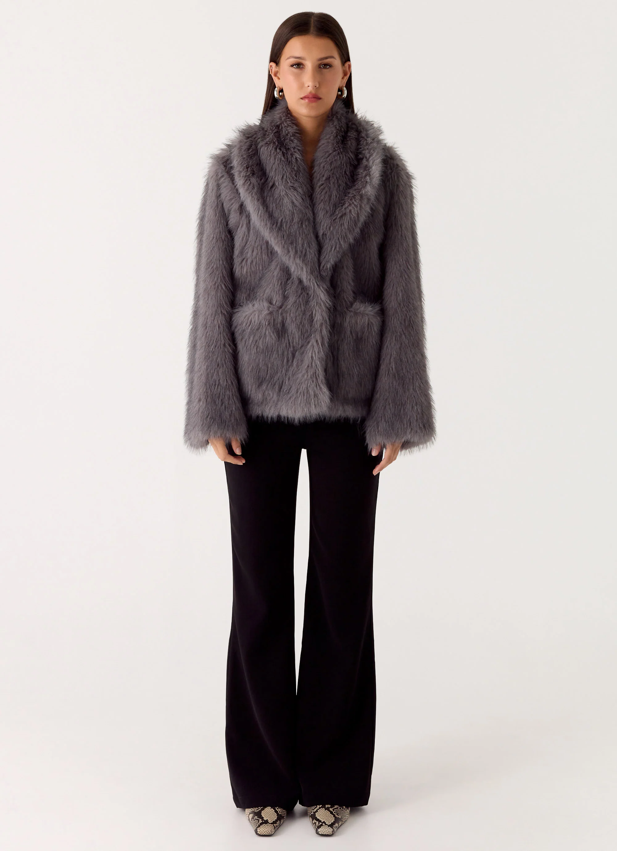 Katiana Faux Fur Jacket - Grey - Image 2