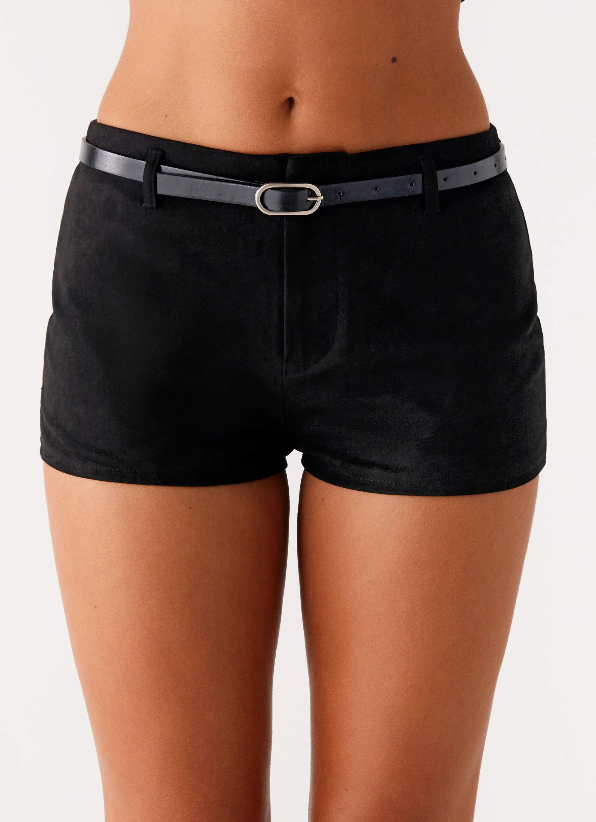 Katie Suede Mini Shorts - Black - Image 2