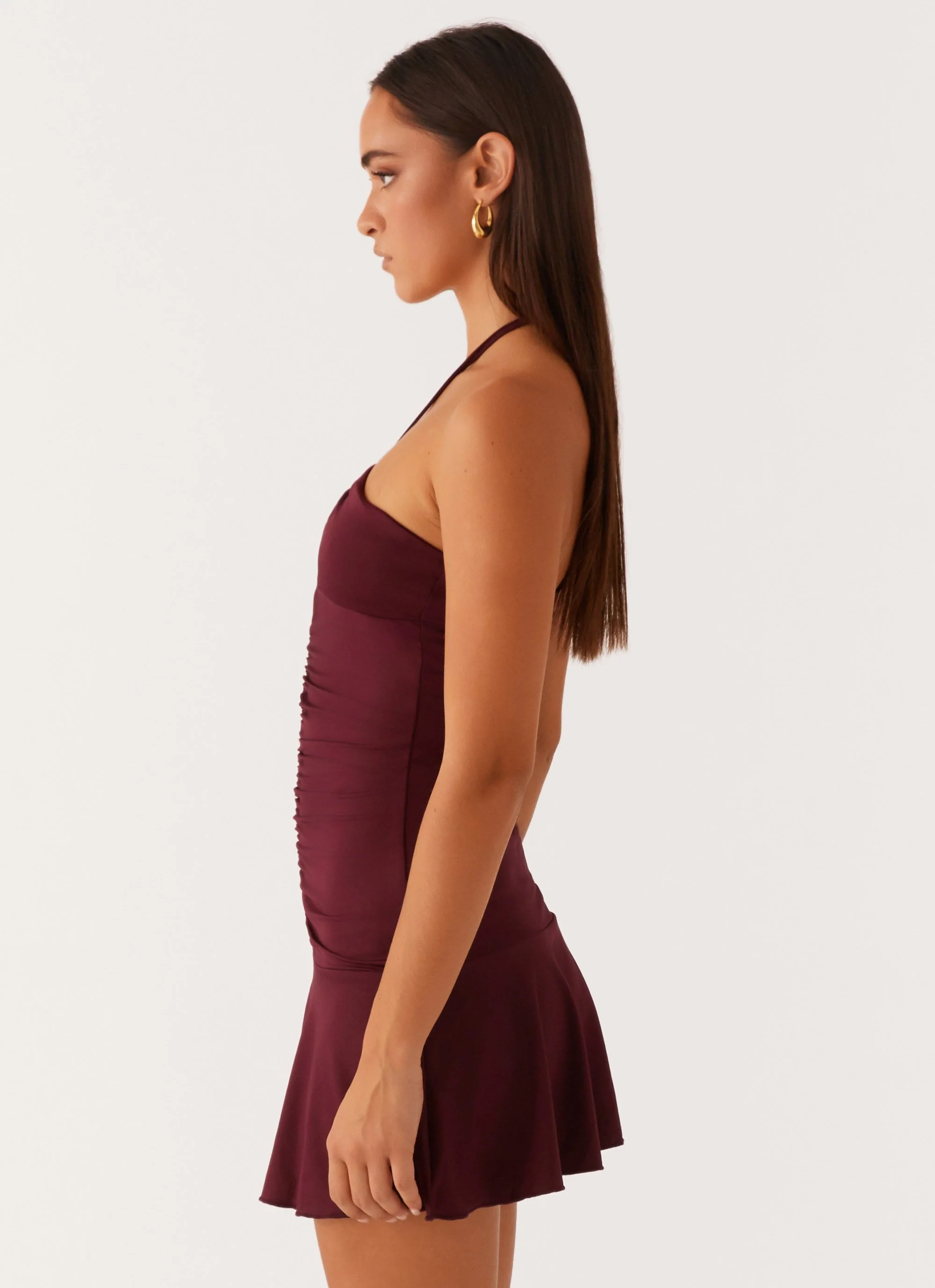 Katrina Halterneck Mini Dress - Deep Maroon - Image 3