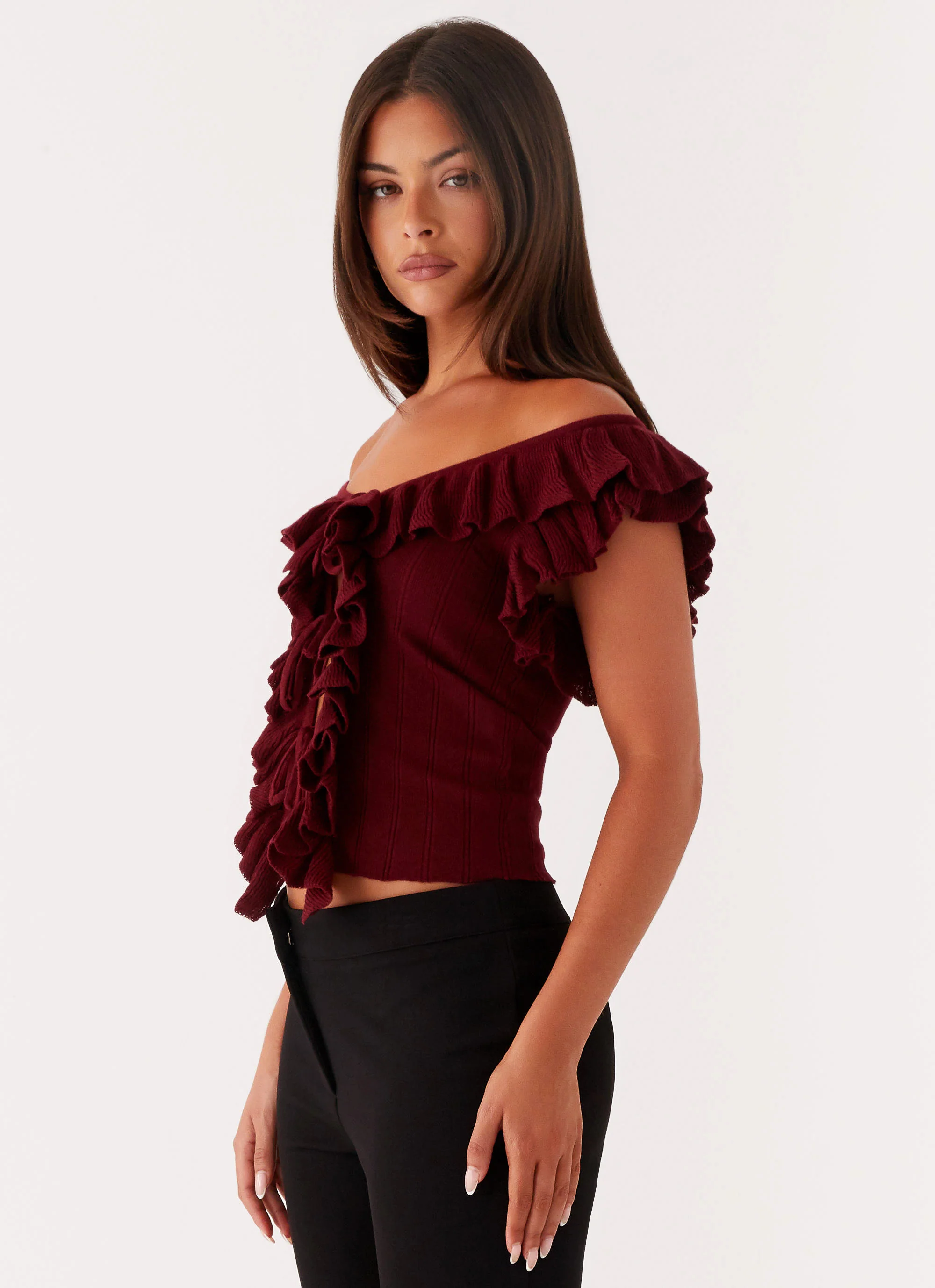 Keeta Frill Top - Burgundy - Image 6