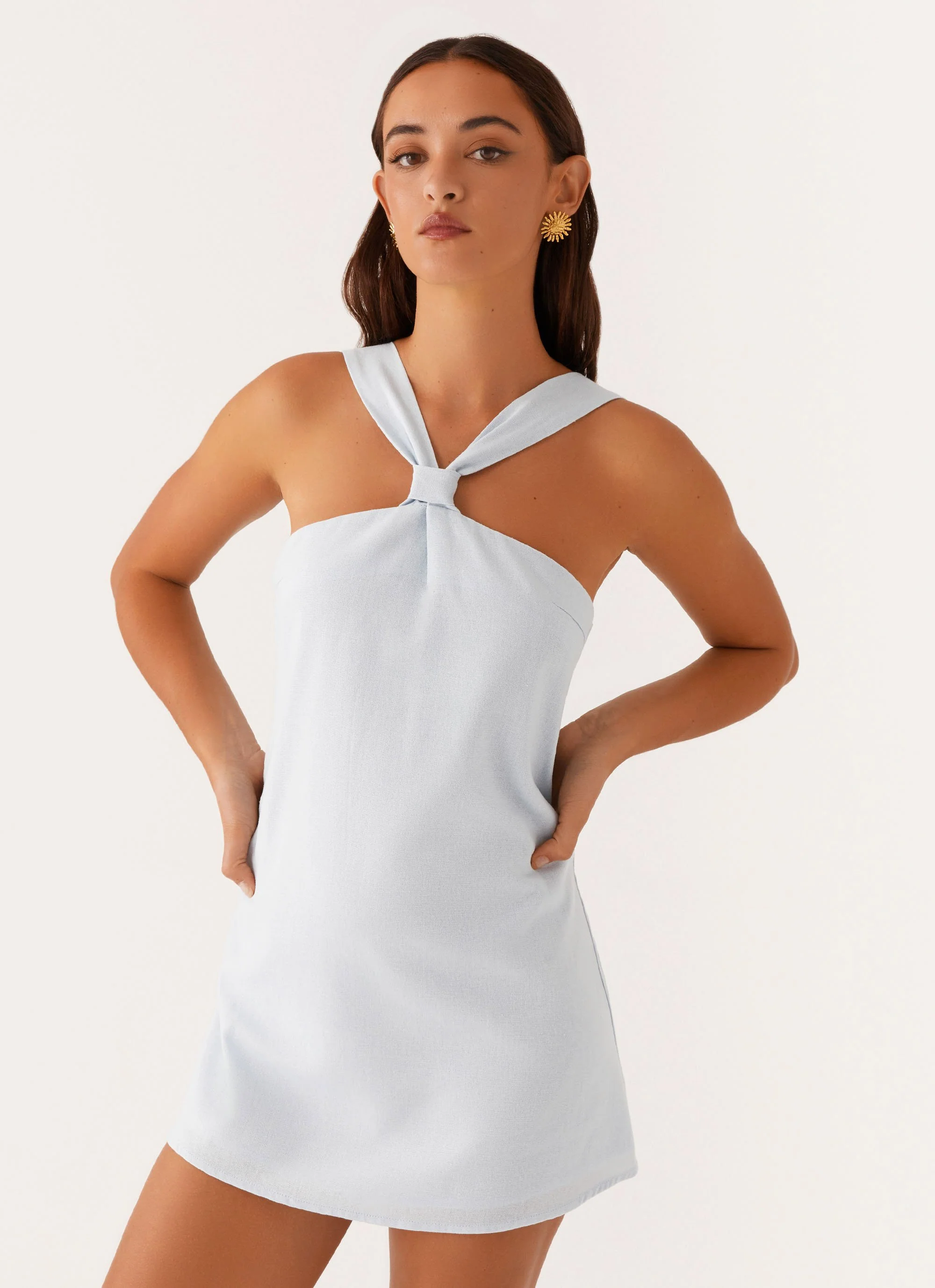 Keira Linen Micro Mini Dress - Blue - Image 5