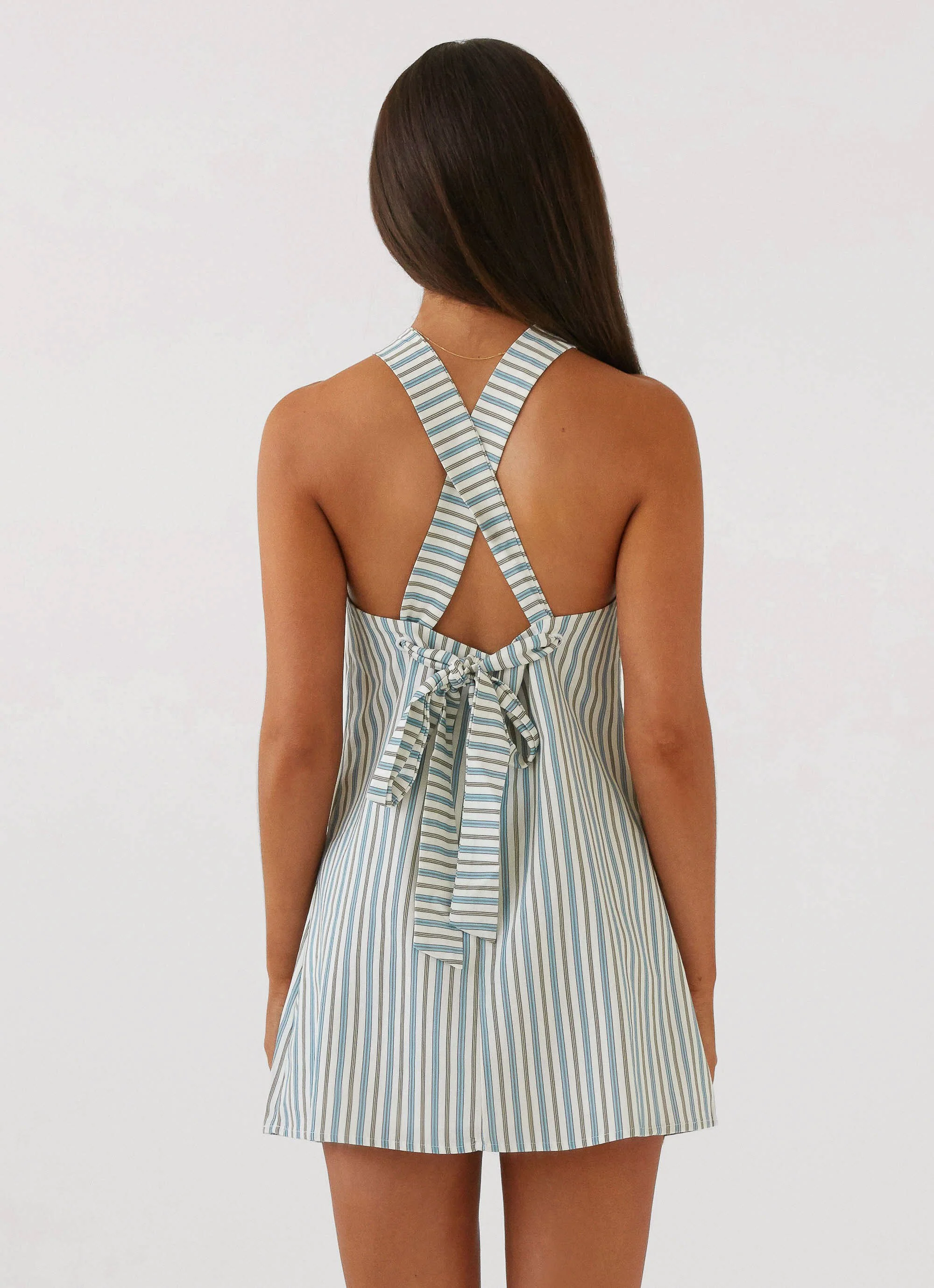 Keira Linen Micro Mini Dress - Blue Choc Stripe - Image 3
