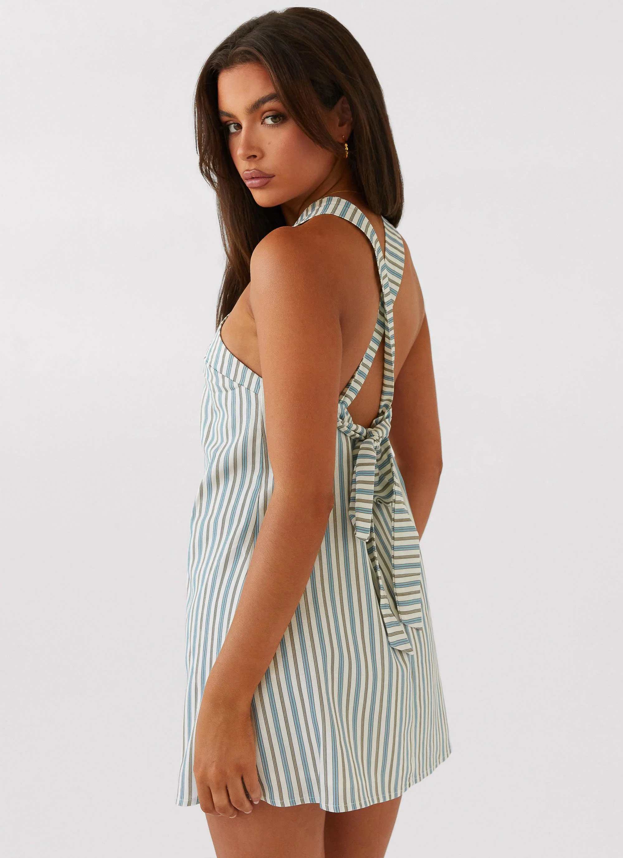 Keira Linen Micro Mini Dress - Blue Choc Stripe - Image 5