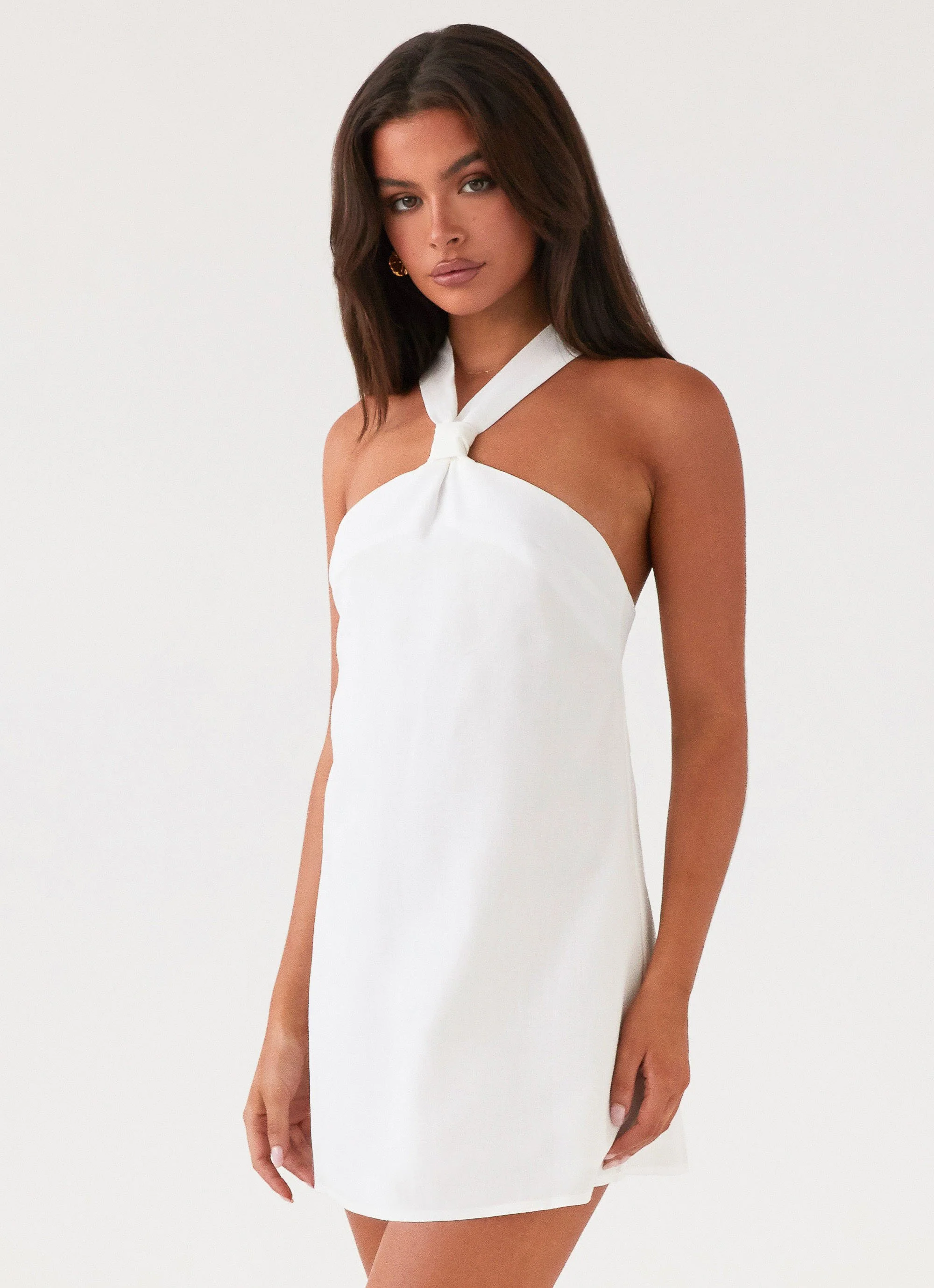 Keira Linen Micro Mini Dress - White - Image 3