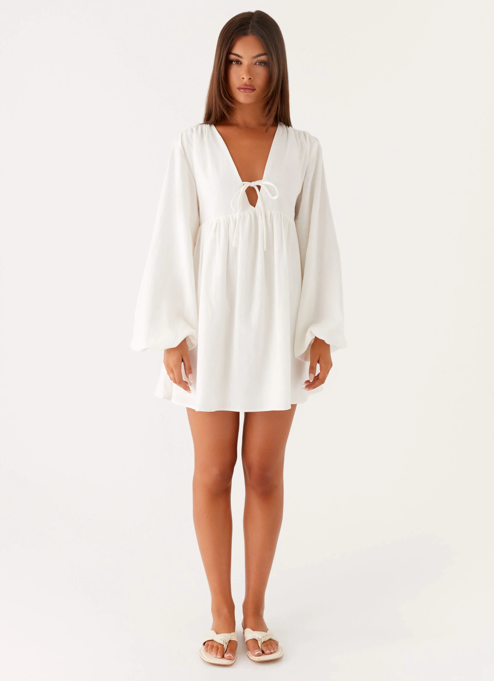 Kennie Linen Mini Dress - White - Image 2