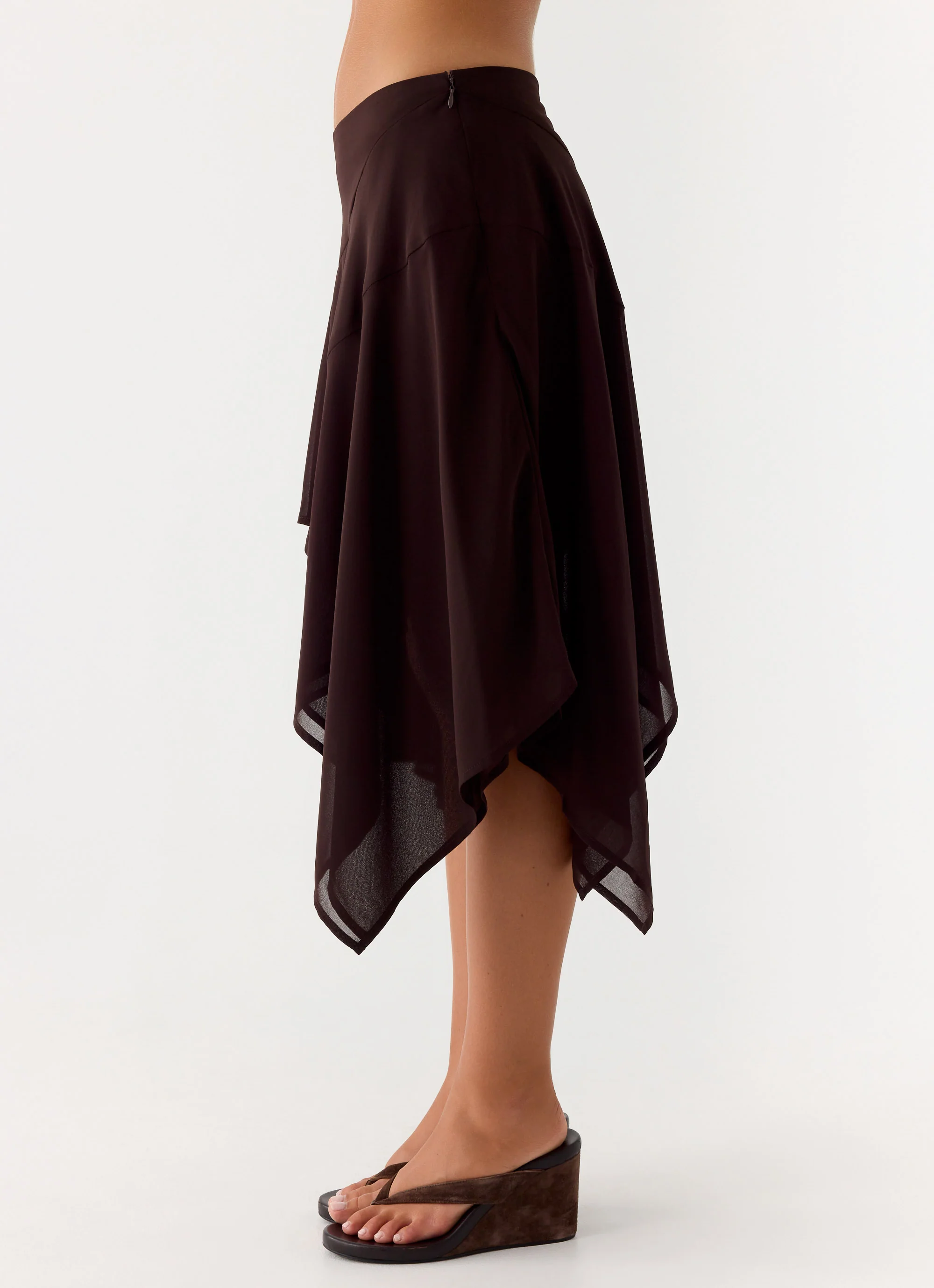 Kia Low Rise Asymmetrical Midi Skirt - Chocolate - Image 3