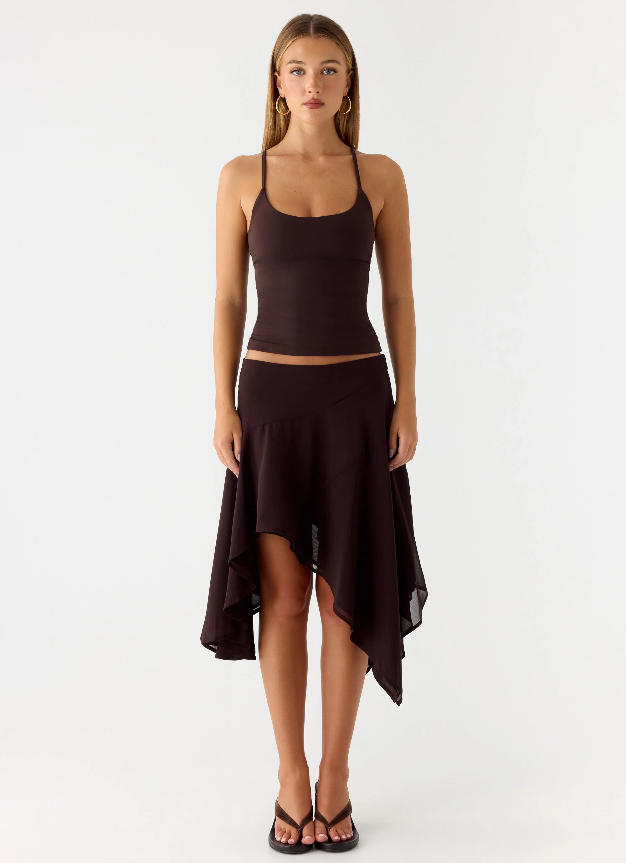 Kia Low Rise Asymmetrical Midi Skirt - Chocolate - Image 6