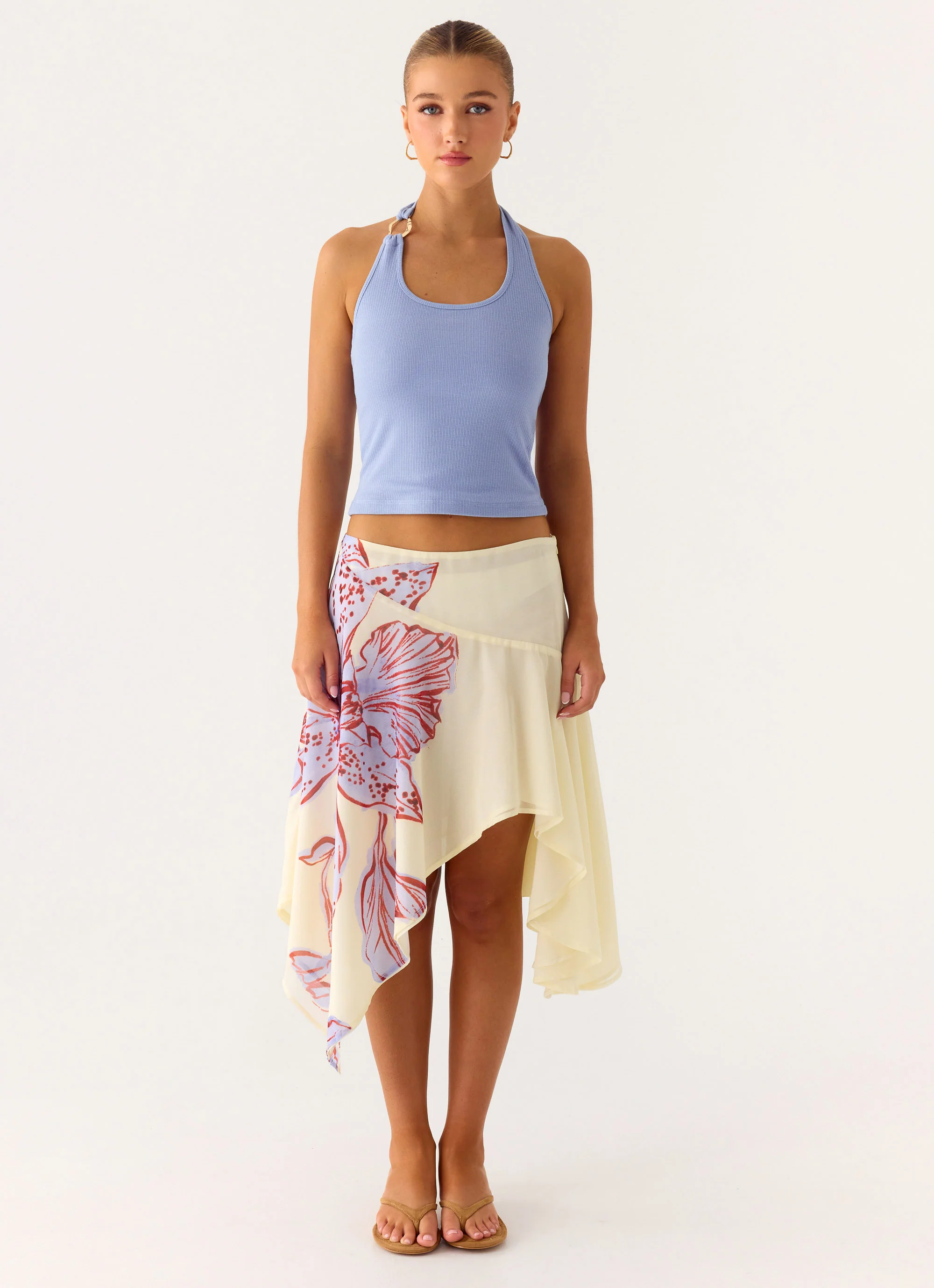 Kia Low Rise Asymmetrical Midi Skirt - Purple Floral - Image 6