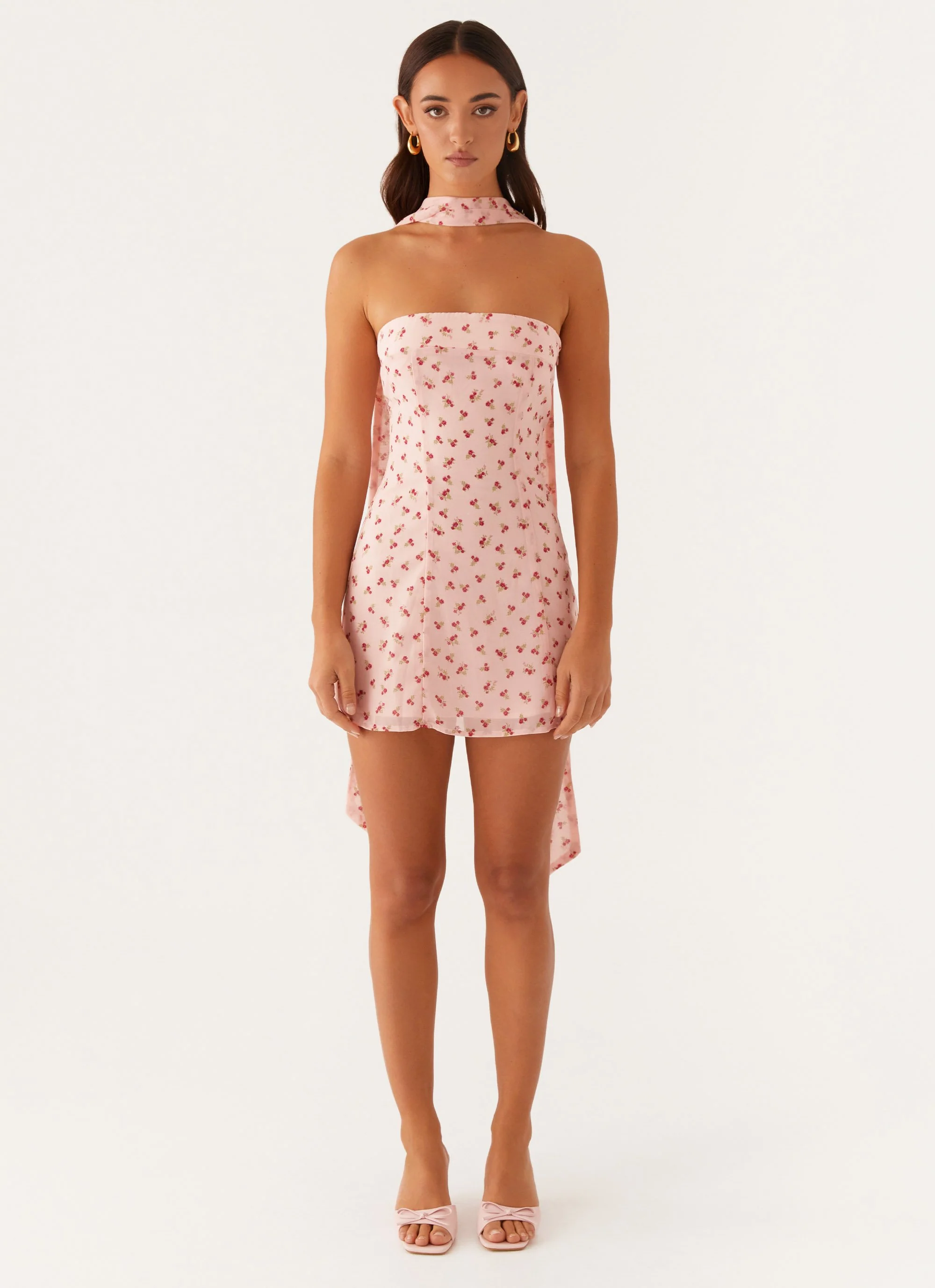 Kiesha Strapless Scarf Mini Dress - Pink Flower - Image 2