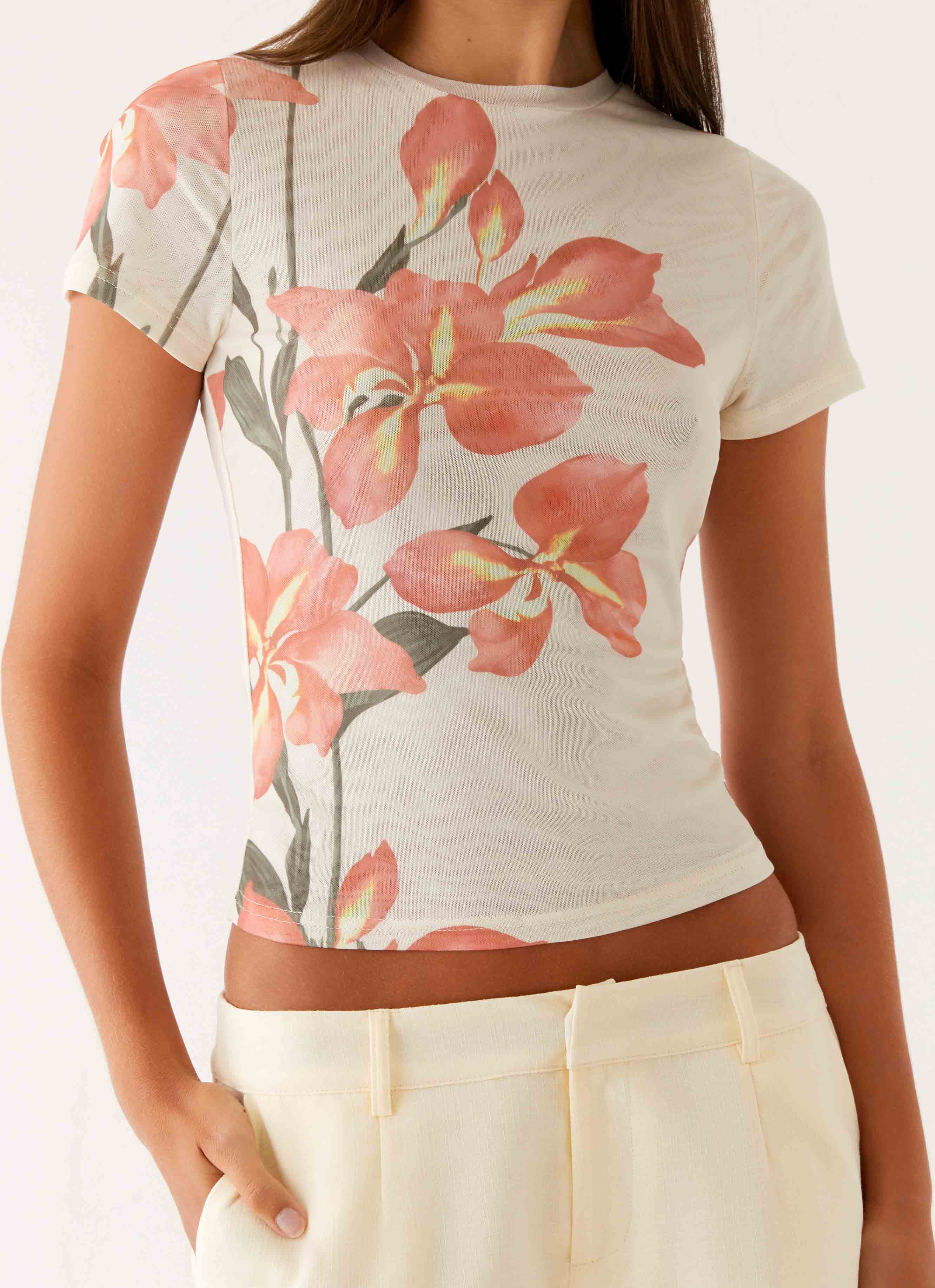 Late Night Mesh Baby Tee - Siena Floral - Image 5