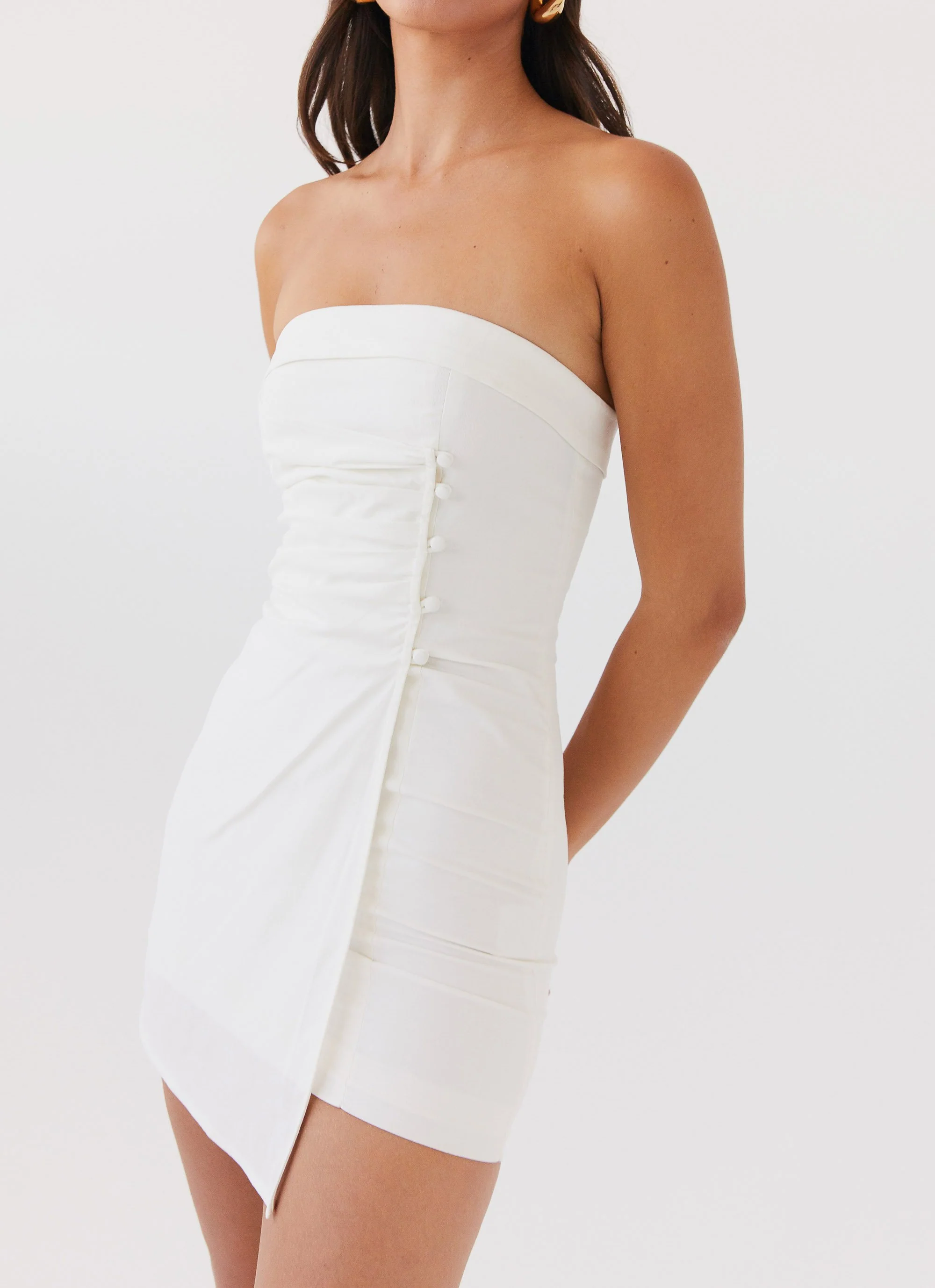 Lavinia Linen Tube Mini Dress - White - Image 4