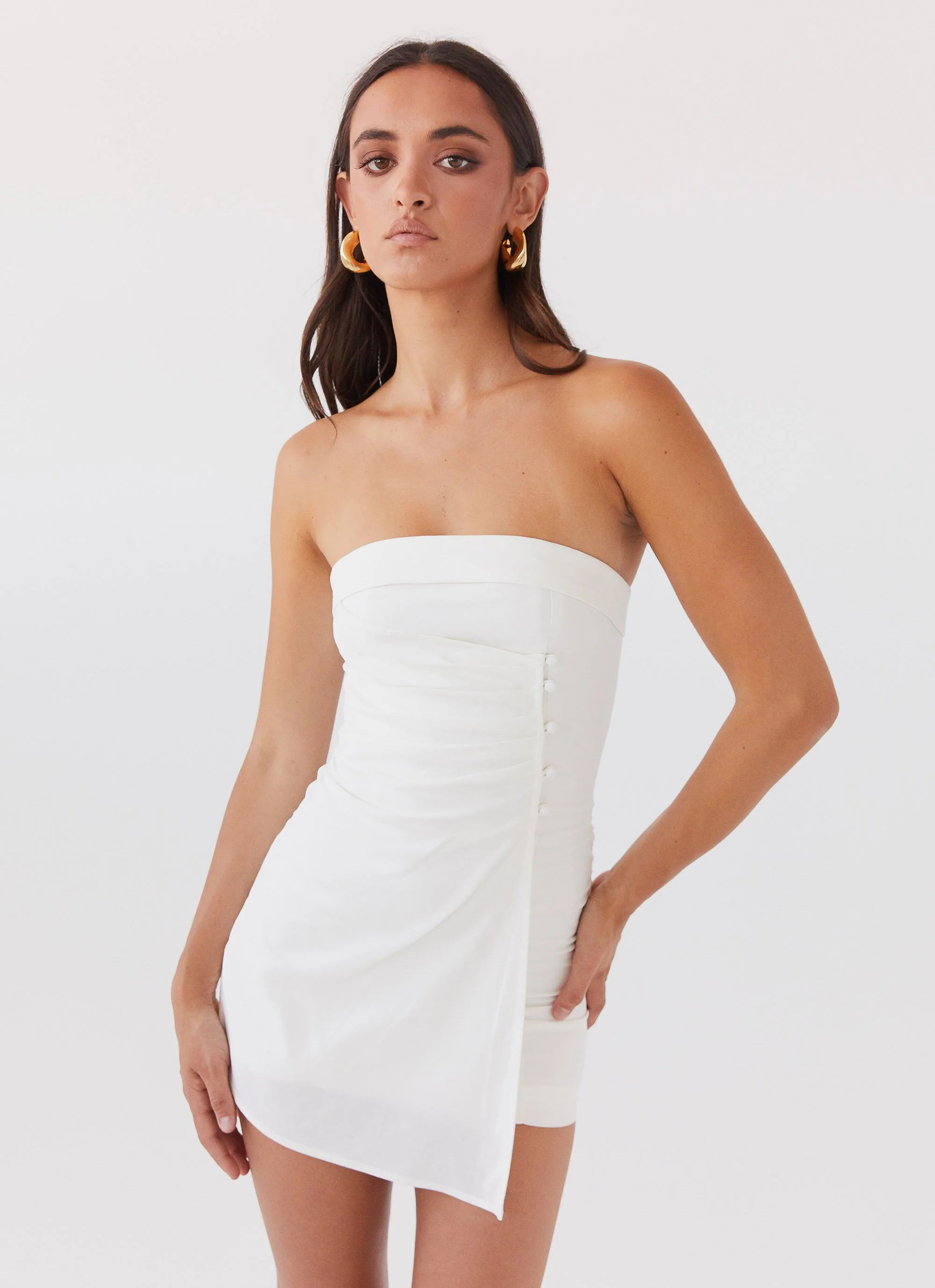 Lavinia Linen Tube Mini Dress - White - Image 6