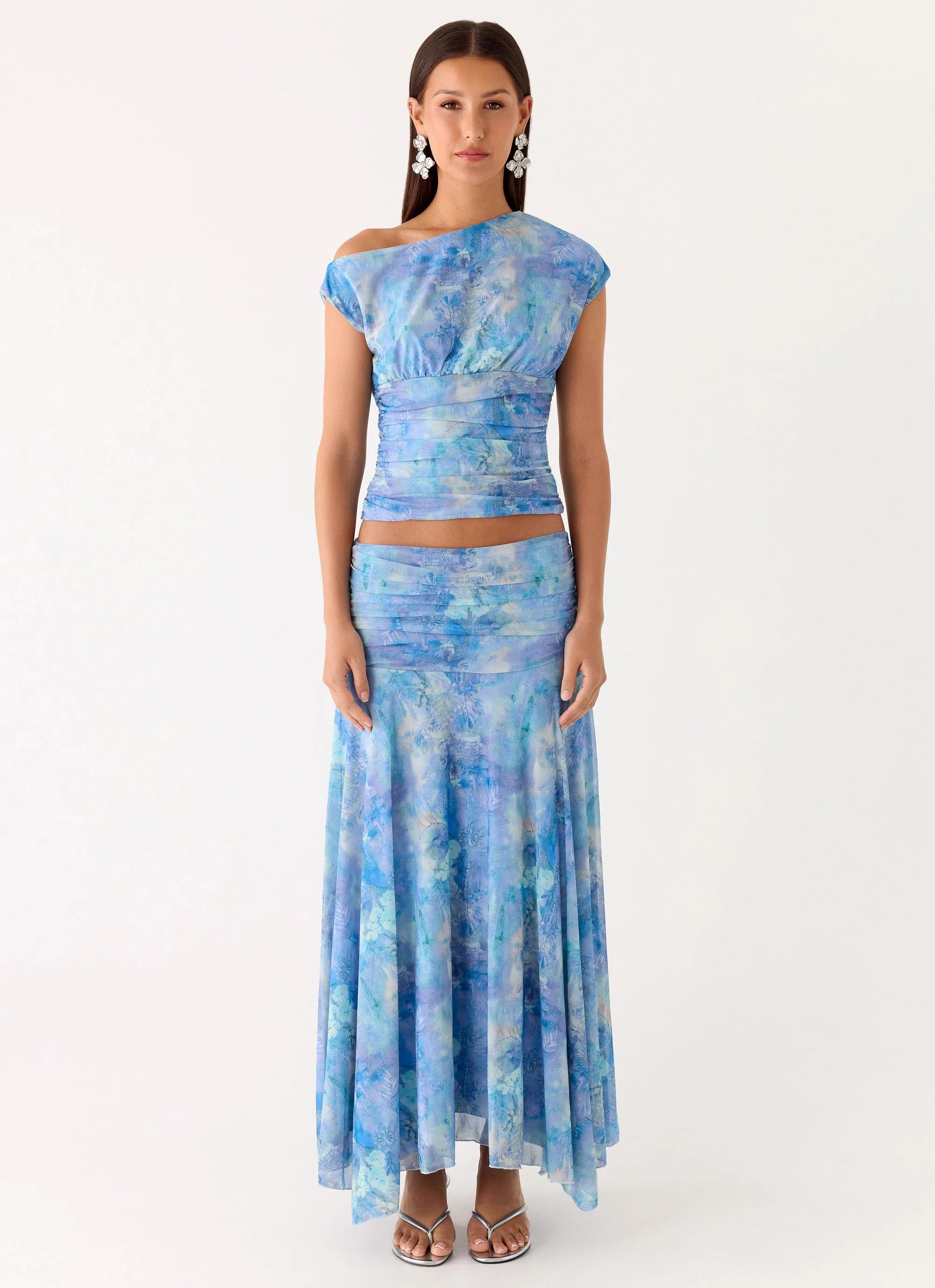 Liana Asymmetrical Top - Aqua Paisley - Image 2