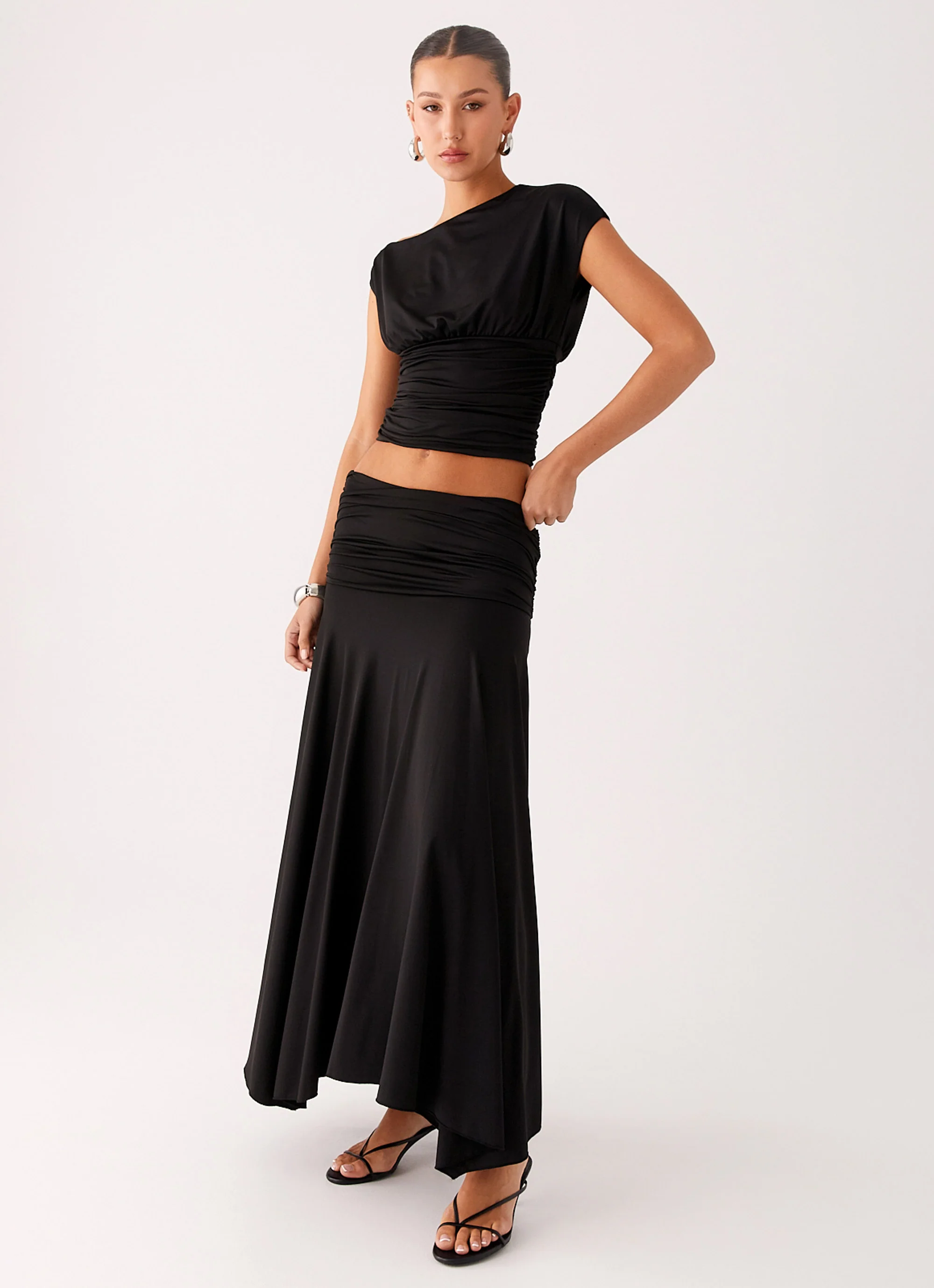 Liana Ruched Maxi Skirt - Black - Image 6