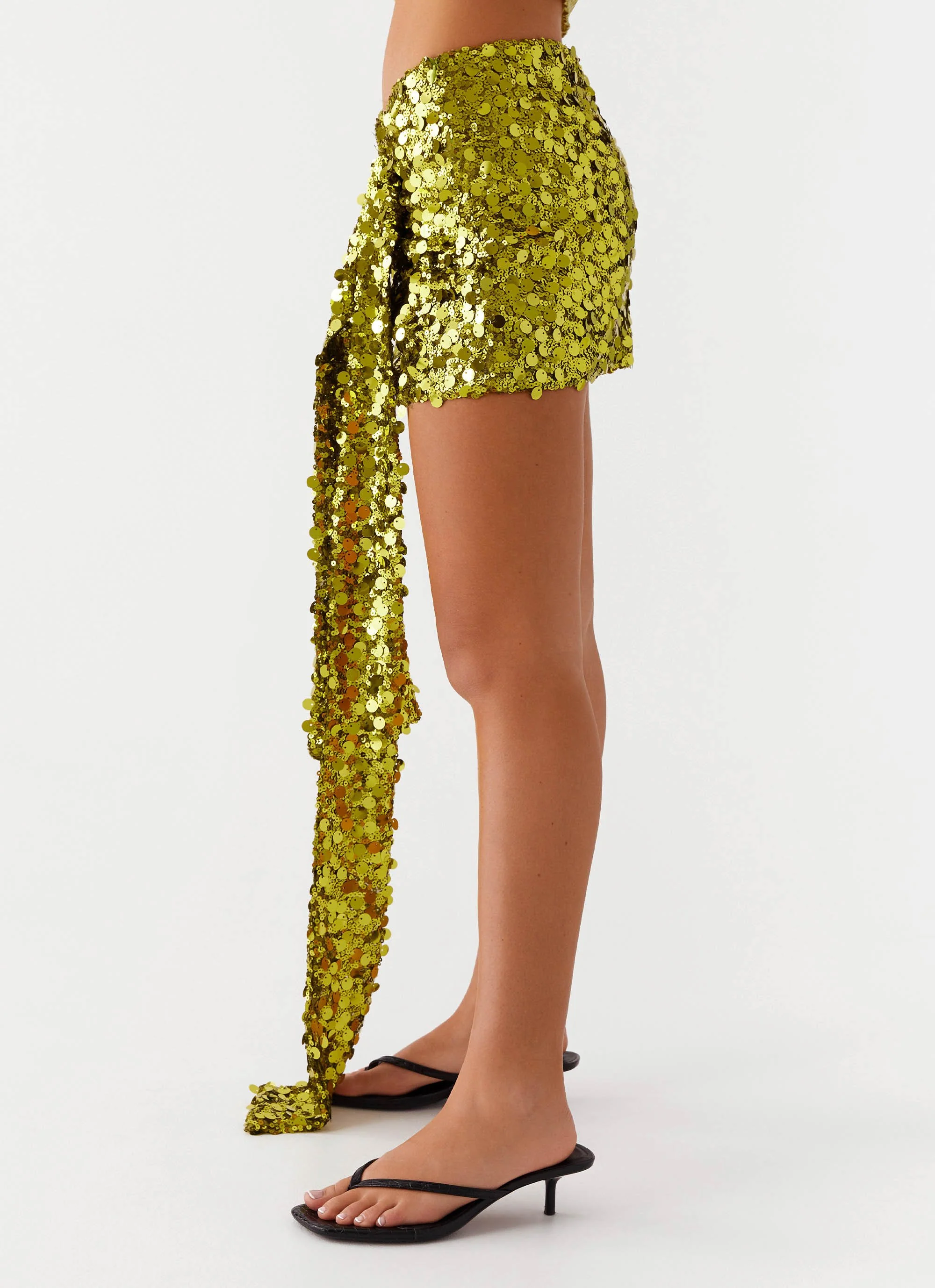Lights On Sequin Mini Skirt - Olive - Image 4