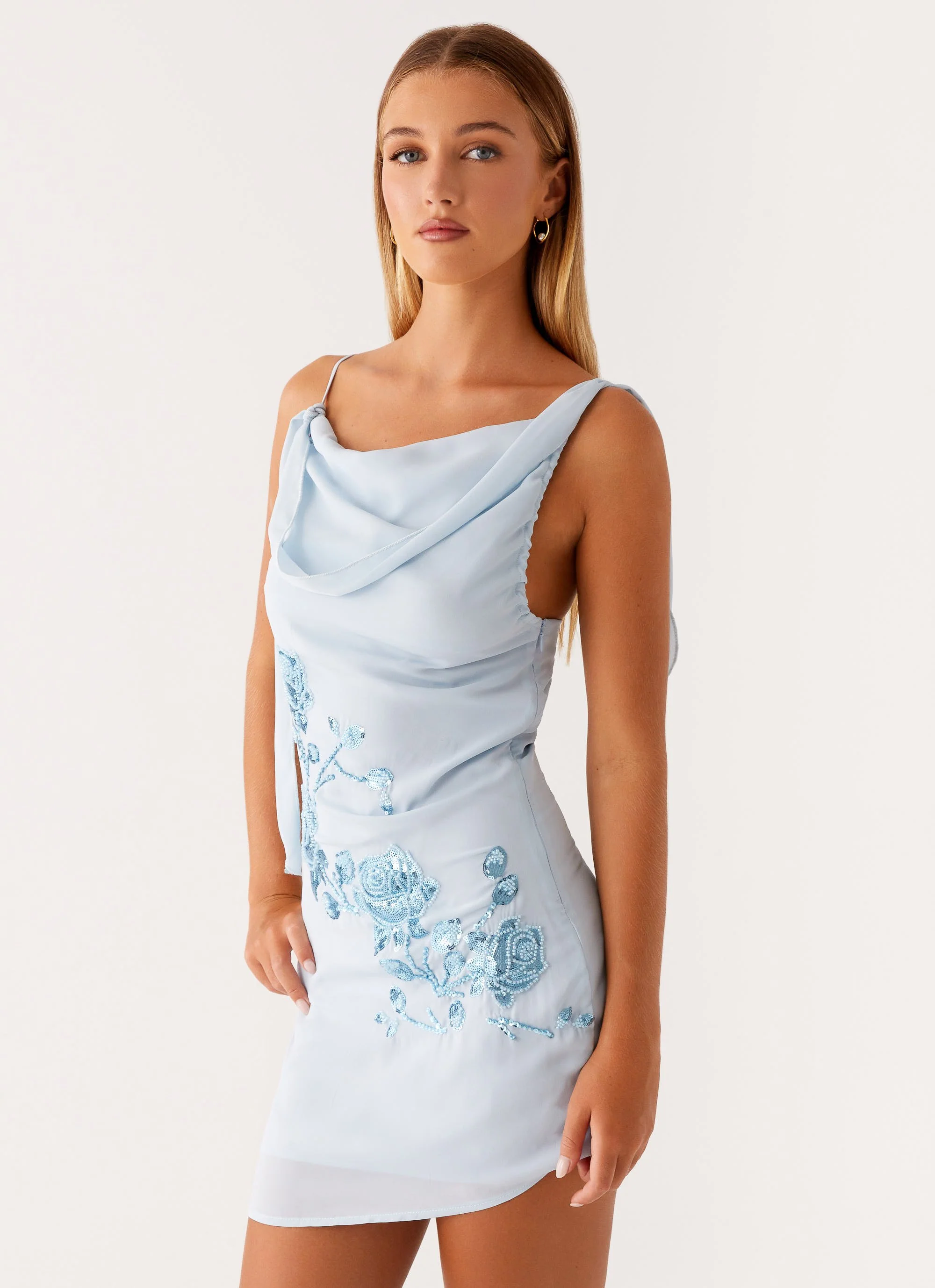 Lily Beaded Mini Dress - Pastel Blue - Image 5