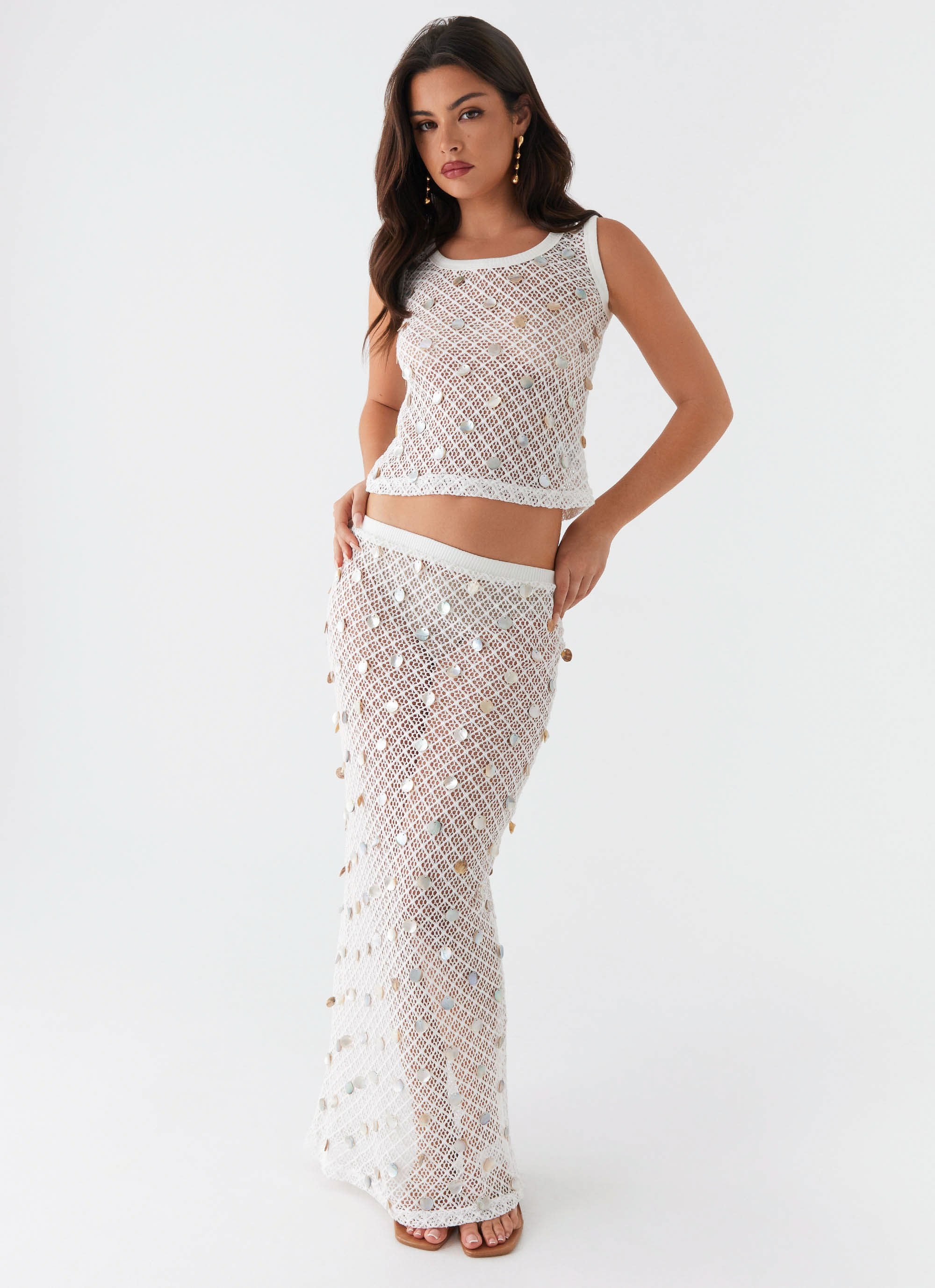 Lovina Shell Knit Maxi Skirt - White - Image 6